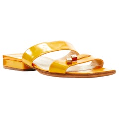 LOUIS VUITTON yellow polished leather LV dice charm double strap sandal EU36.5