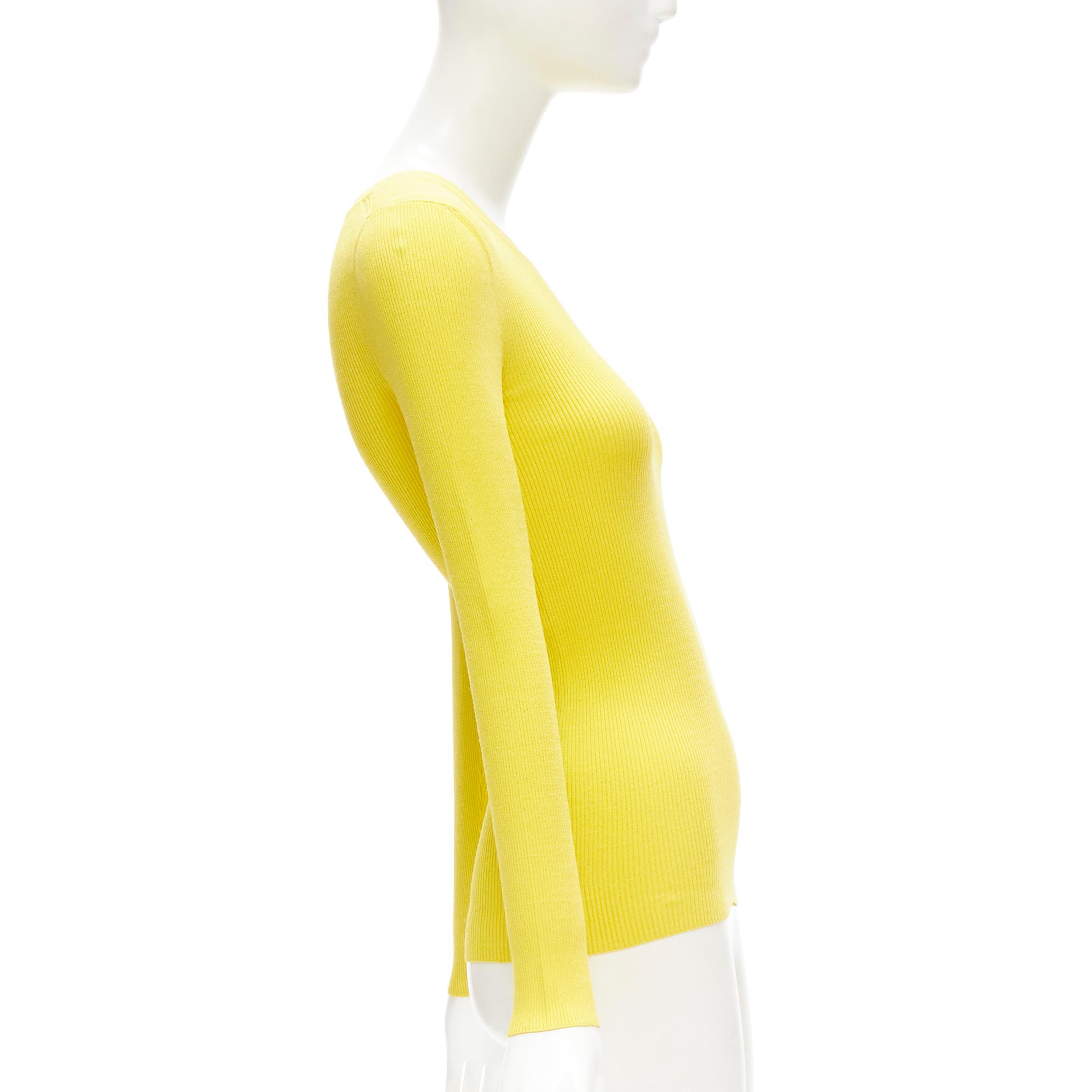 LOUIS VUITTON yellow ribbed knit tonal button charm long sleeve top XS In Excellent Condition In Hong Kong, NT