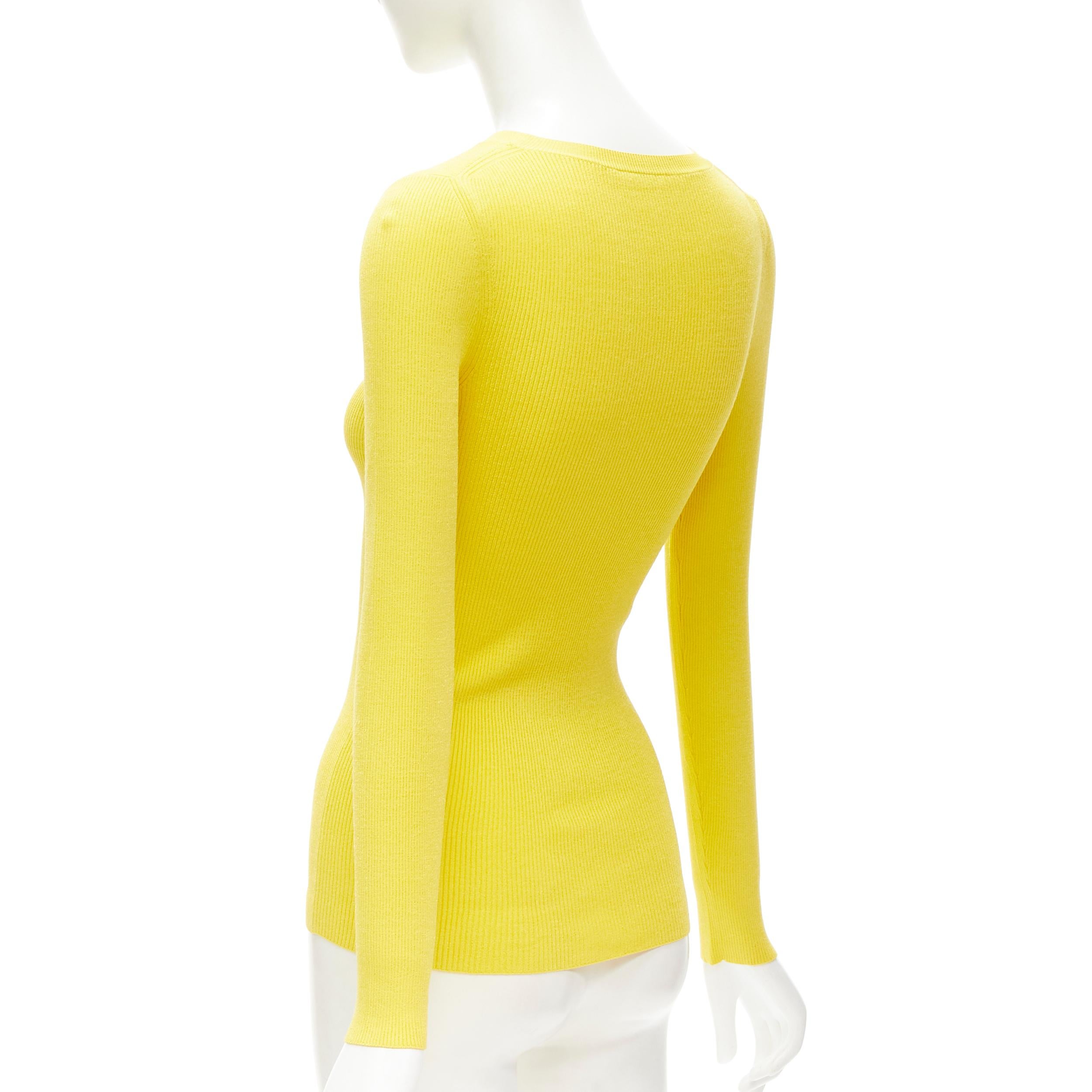 LOUIS VUITTON yellow ribbed knit tonal button charm long sleeve top XS 1