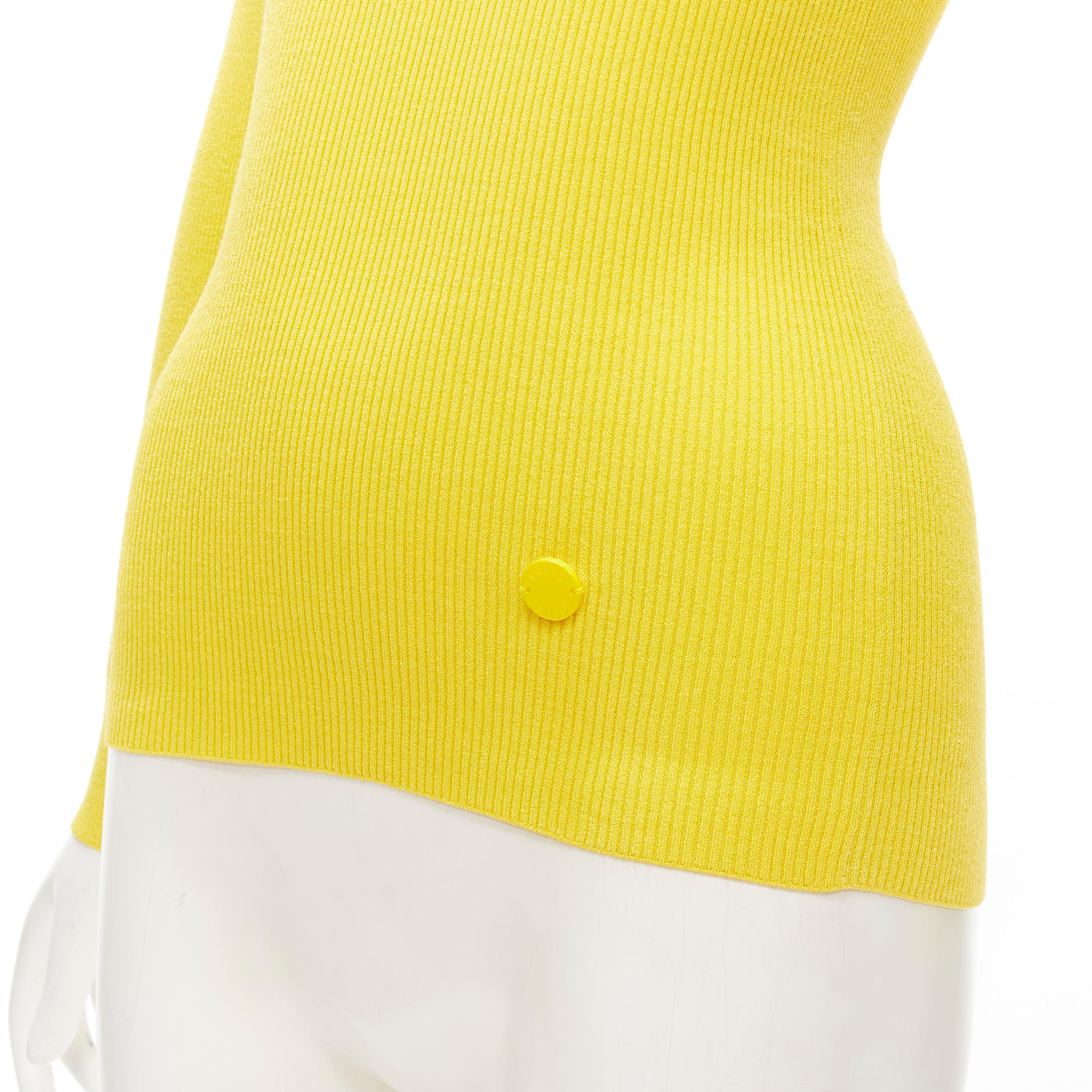 LOUIS VUITTON yellow ribbed knit tonal button charm long sleeve top XS 2