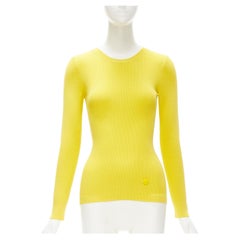 LOUIS VUITTON yellow ribbed knit tonal button charm long sleeve top XS