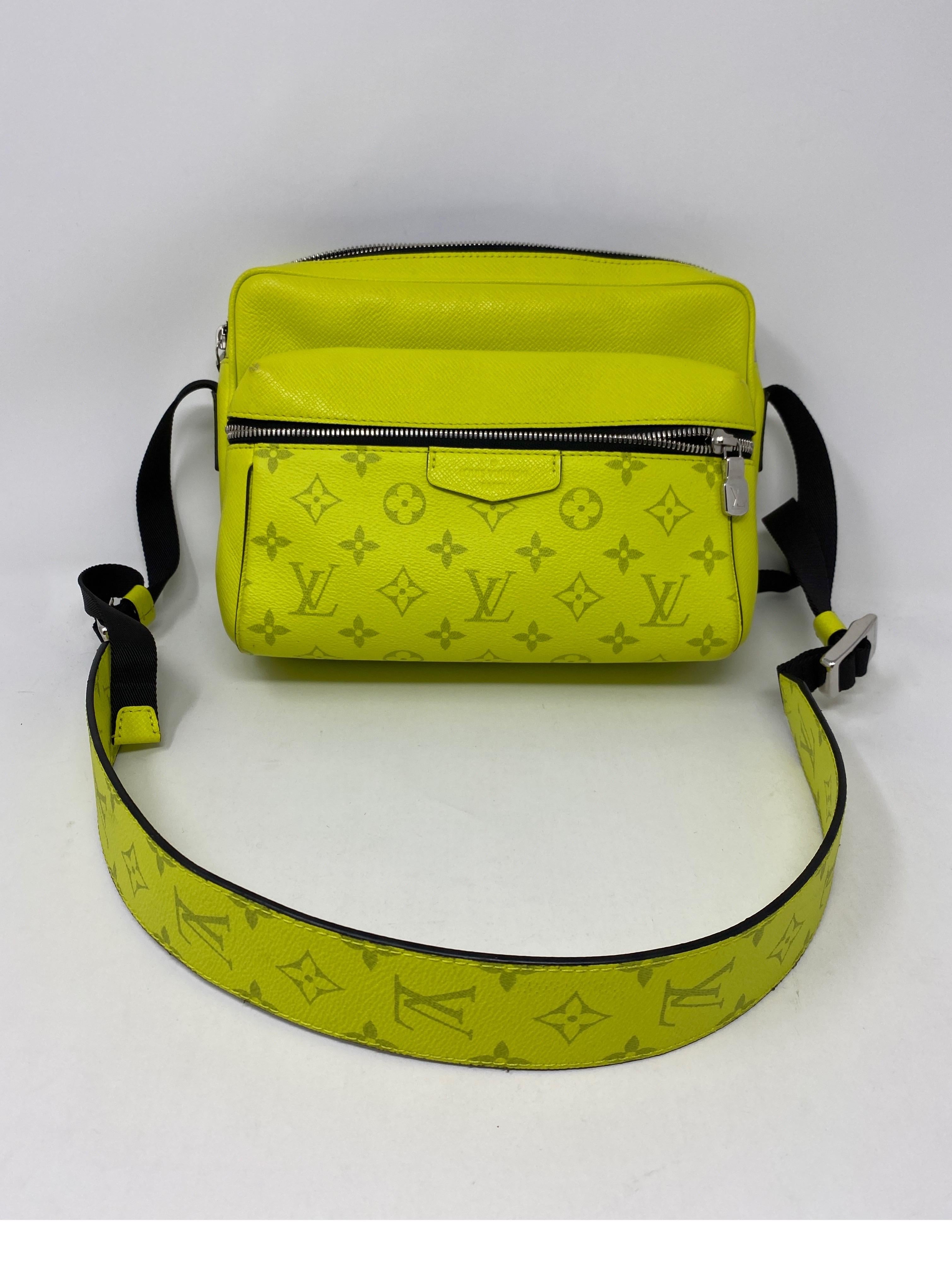 Louis Vuitton Yellow Taigarama Monogram Outdoor Messenger Bag. PM size. Good condition. Rare and limited bag. Adjustable strap can be worn crossbody or shorter. Bright neon yellow color bag. Collector's piece. Guaranteed authentic. 