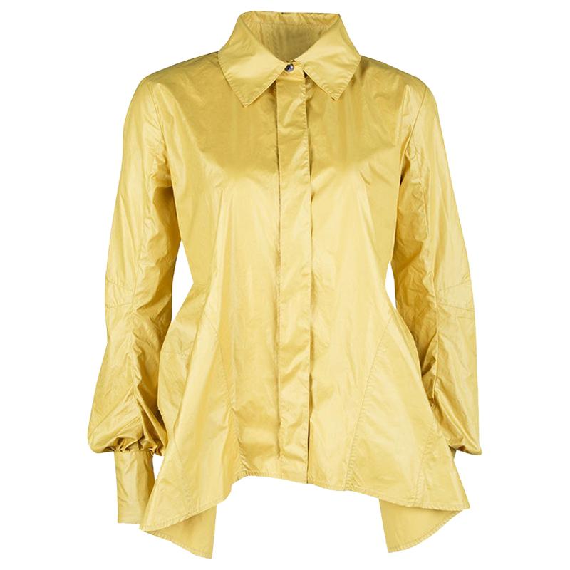 Louis Vuitton Yellow Top Stitch Detail Long Sleeve Asymmetric Shirt S