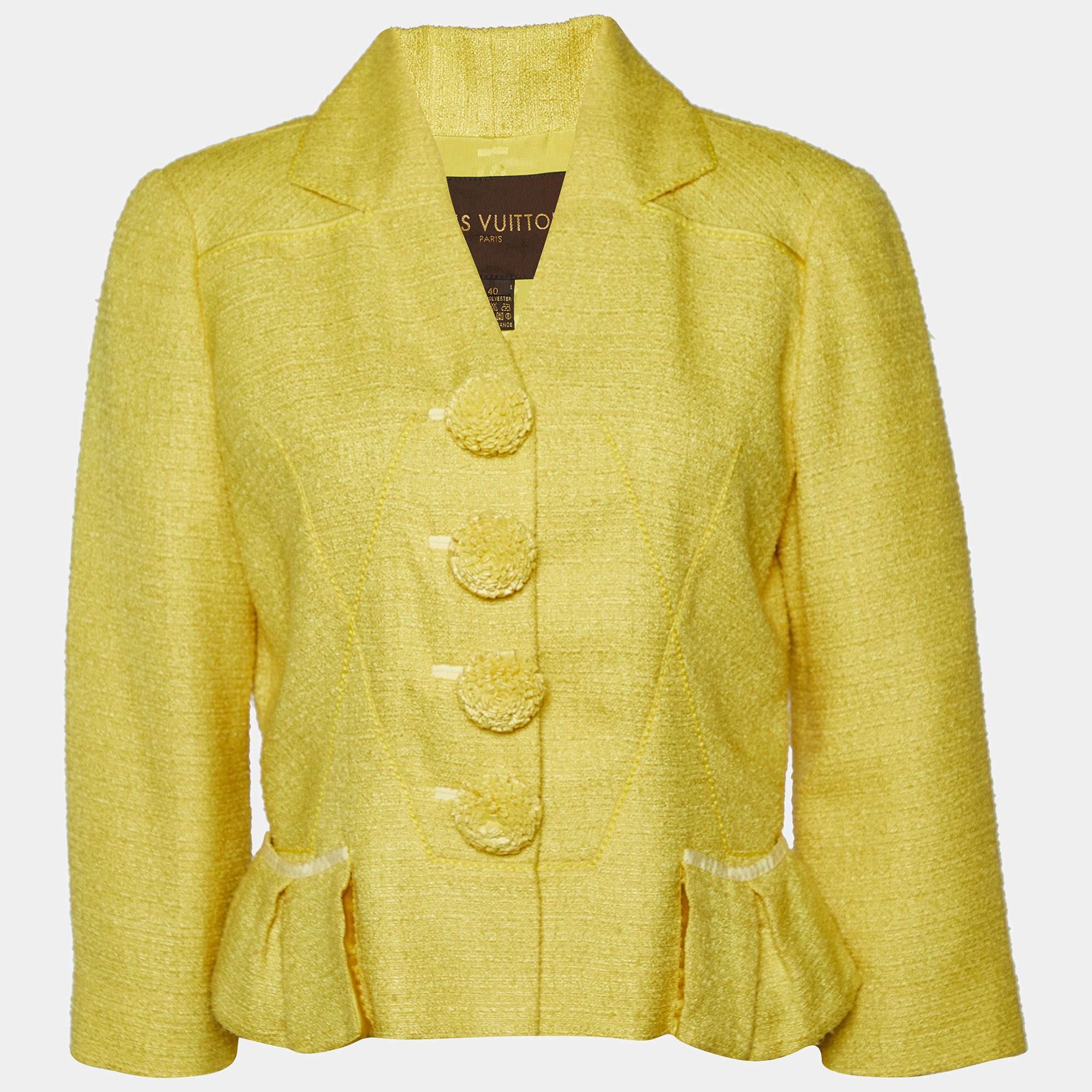 Jaune Louis Vuitton - Ensemble blazer et jupe en tweed jaune, taille M en vente