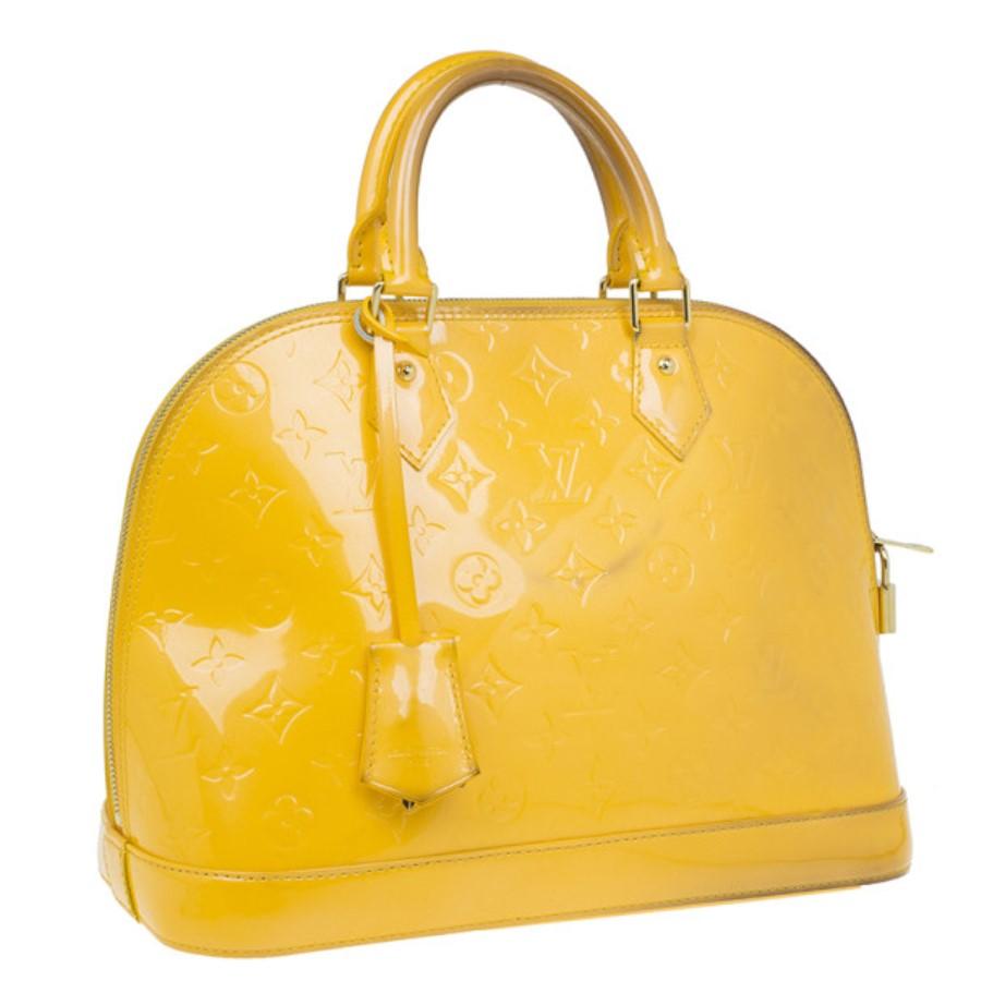 Louis Vuitton Yellow Vernis Monogram Alma PM In Good Condition In Dubai, Al Qouz 2