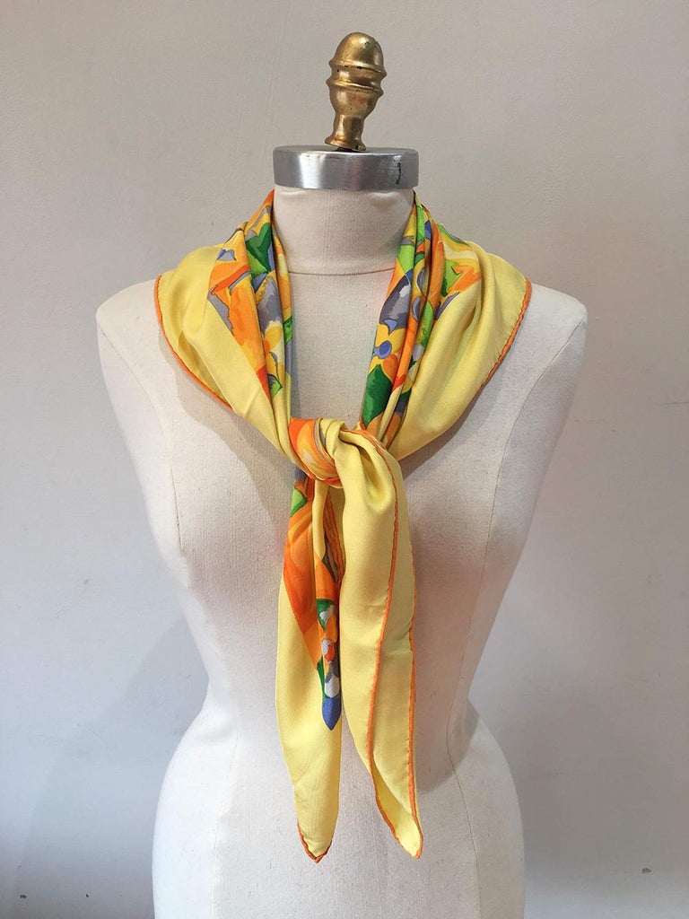 Louis Vuitton Yellow Watercolor Monogram Checkered Print Silk Scarf For Sale at 1stdibs