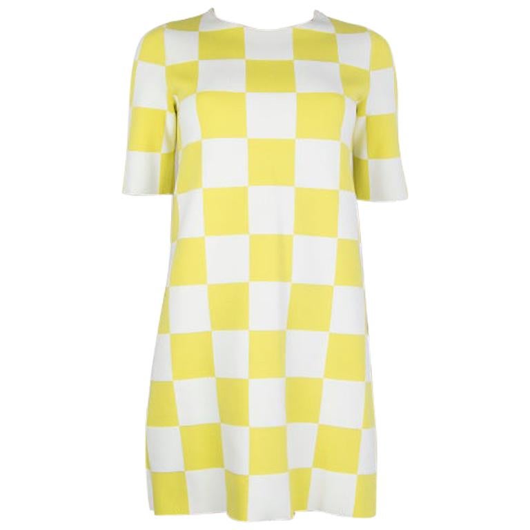 LOUIS VUITTON yellow & white cotton CHECK Short Sleeve Dress S