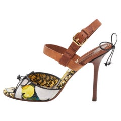 Louis Vuitton Yellow/White Satin and Leather Ankle Strap Sandals Size 39