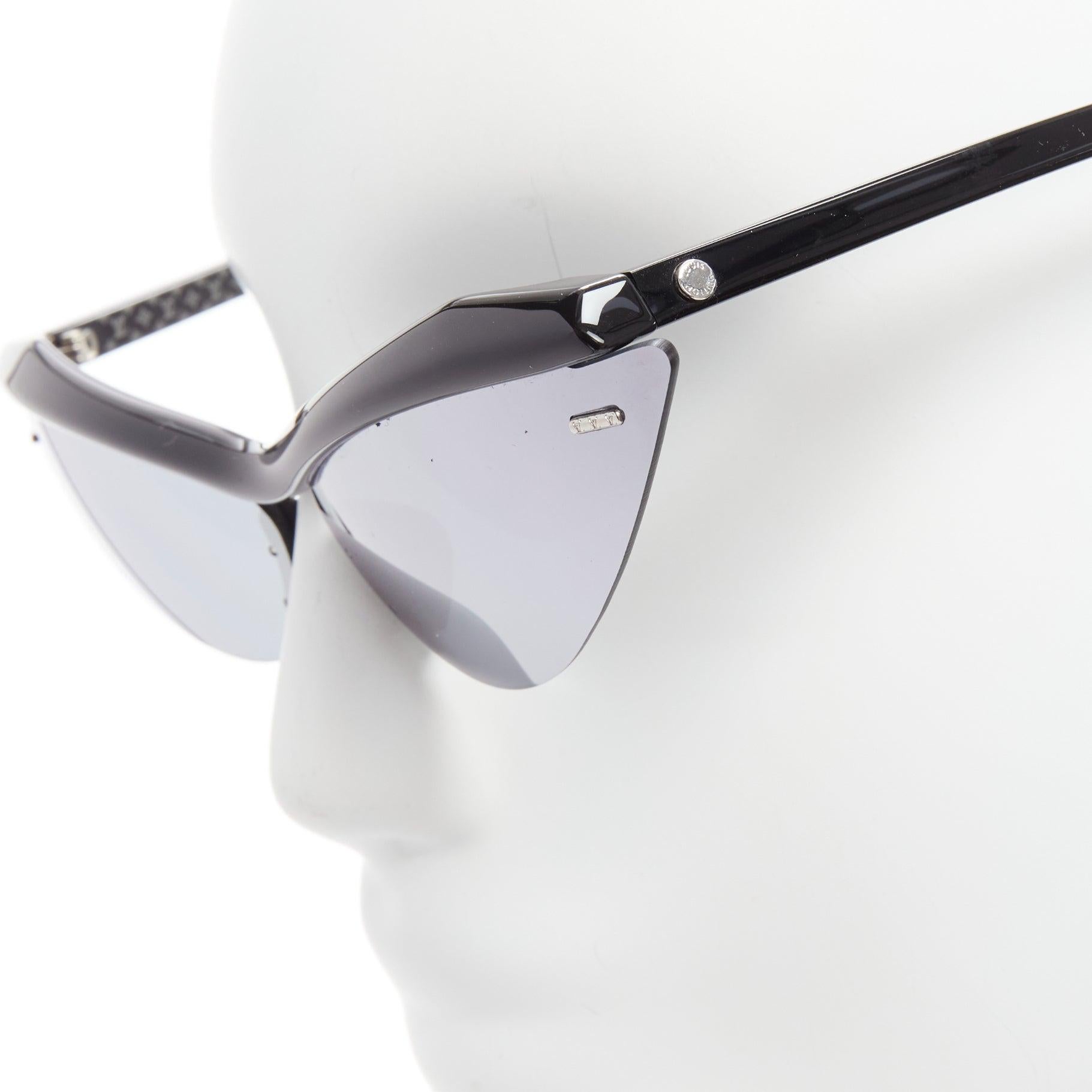 LOUIS VUITTON Z1011U For Your Eyes Only  silver cat eye sunglasses
Reference: BSHW/A00107
Brand: Louis Vuitton
Designer: Nicolas Ghesquiere
Model: Z1011U
Material: Acetate
Color: Black, Silver
Pattern: Monogram
Closure: Pull On
Lining: Black