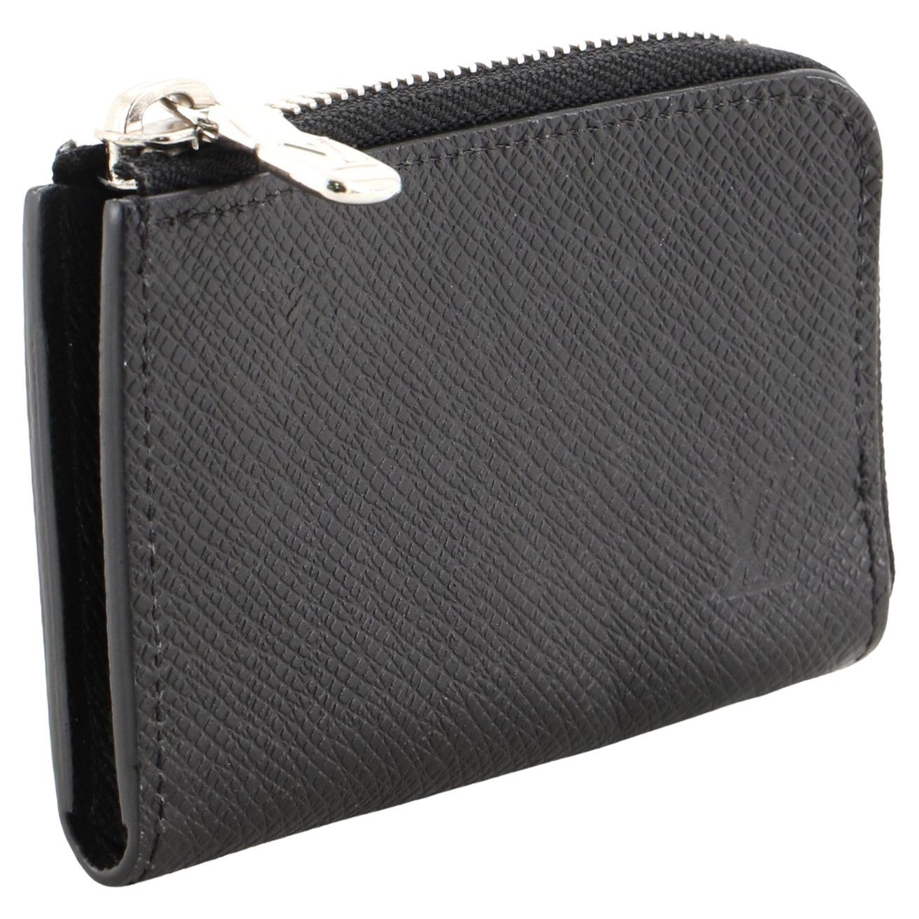 Louis Vuitton Zip Coin Purse Taiga Leather Black