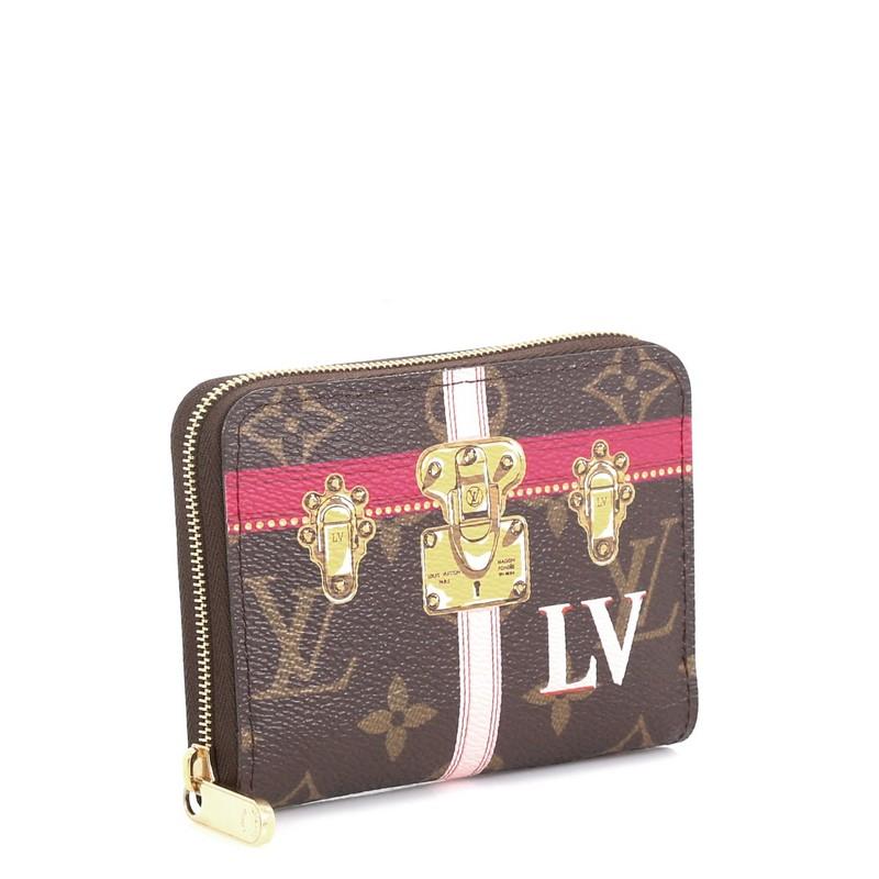 This Louis Vuitton Zippy Coin Purse Limited Edition Summer Trunks Monogram Canvas, crafted in brown monogram coated canvas, features brightly colored trompe-l'oeil details taken from the historic trunks and gold-tone hardware. Its zip closure opens