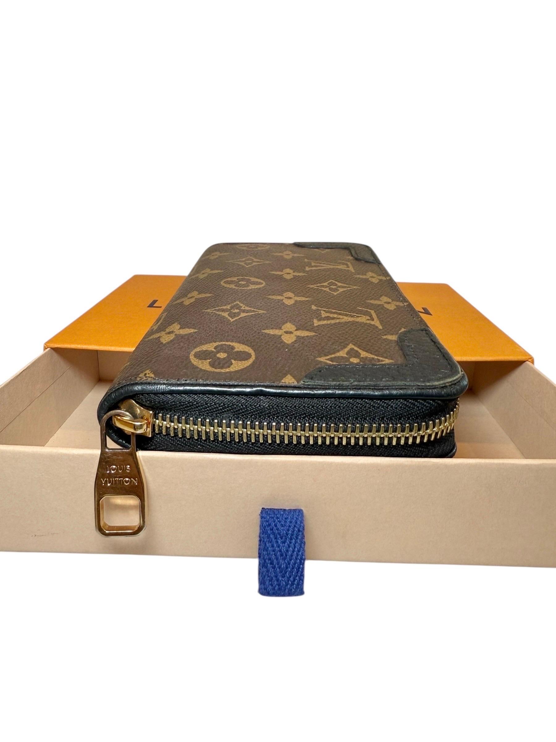 Louis Vuitton Zippy Wallet NM in tela Monogram con angoli in pelle nera 2019 in vendita 3