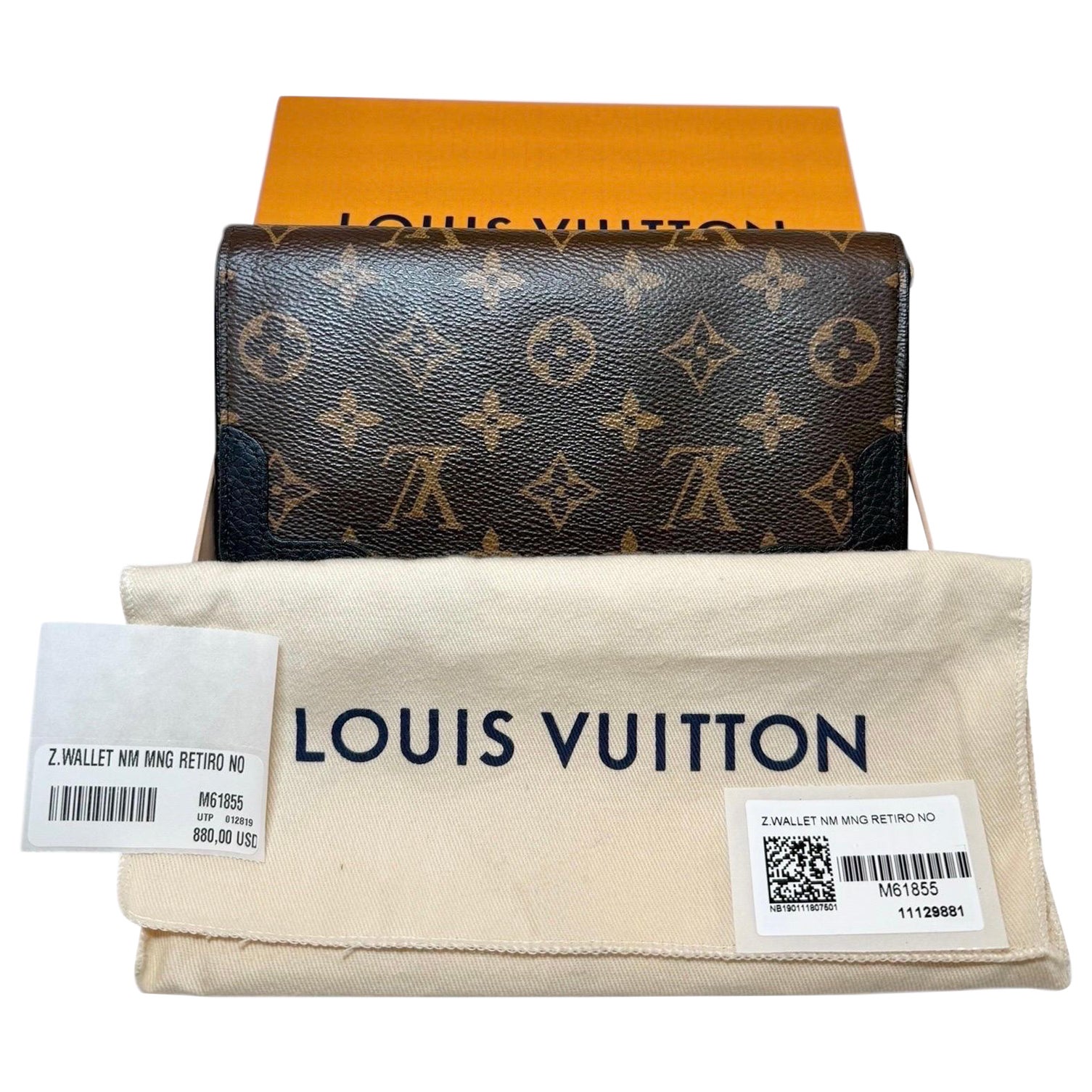 Louis Vuitton Zippy Wallet NM in tela Monogram con angoli in pelle nera 2019 in vendita