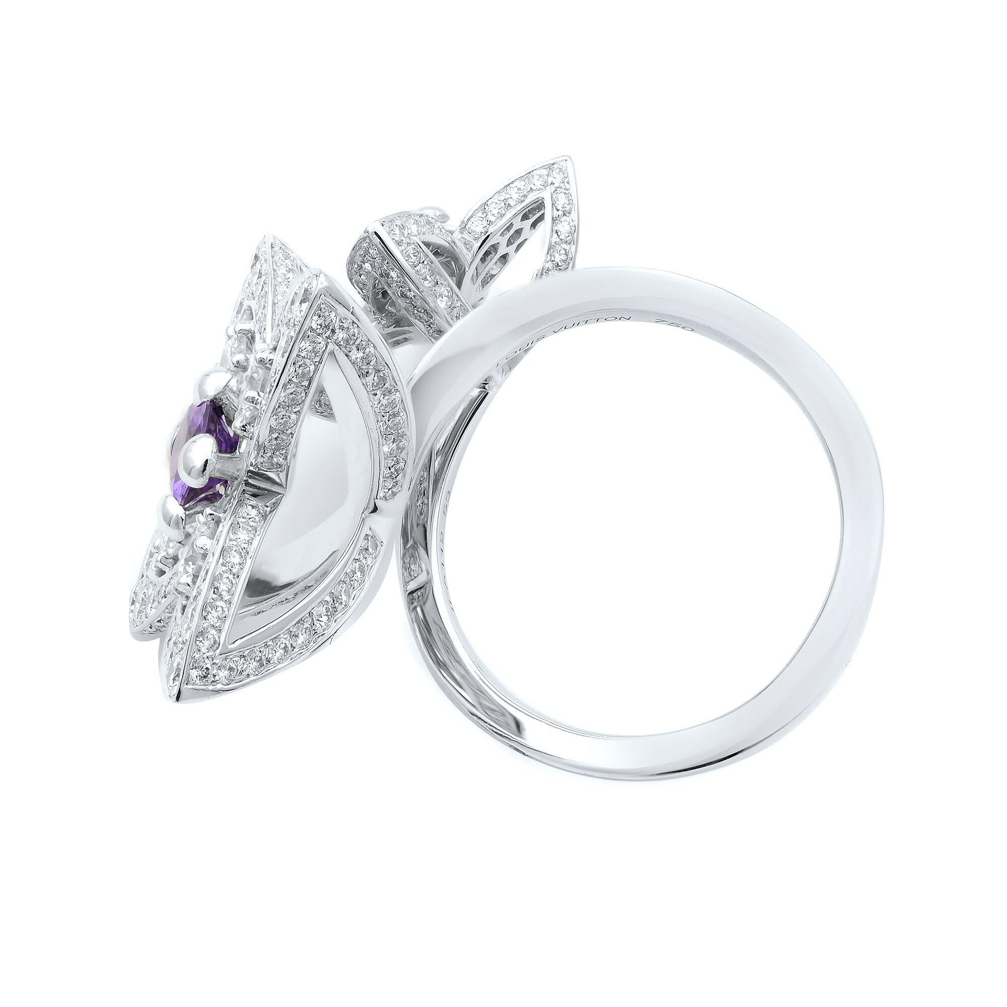 Louis Vuitton 18 Karat White Gold Diamond Les Luxuriantes Amethyst Ring In Excellent Condition In New York, NY