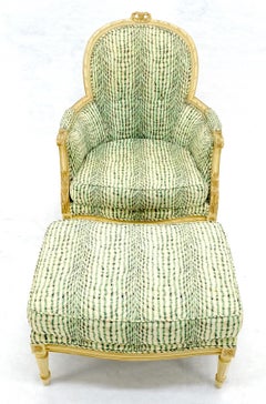 Louis VX Bergere Lounge Chair w/ Matching Ottoman Green & White Upholstery MINT!