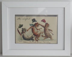 Antique Louis Wain Cat Postcard "Be Careful" framed Posted, Posted in Teignmouth UK 1903