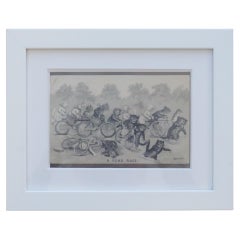Louis Wain Framed Cat Postcard "A Road Race" Cycle Racing Theme, Edwardian 1905