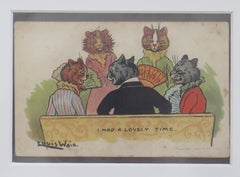Louis Wain Framed Cat Postcard "I Had a Lovely Time", English Edwardian