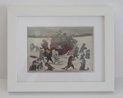 Louis Wain framed Cat Postcard "The attack on the Stage Coach",  Edwardian, 1903