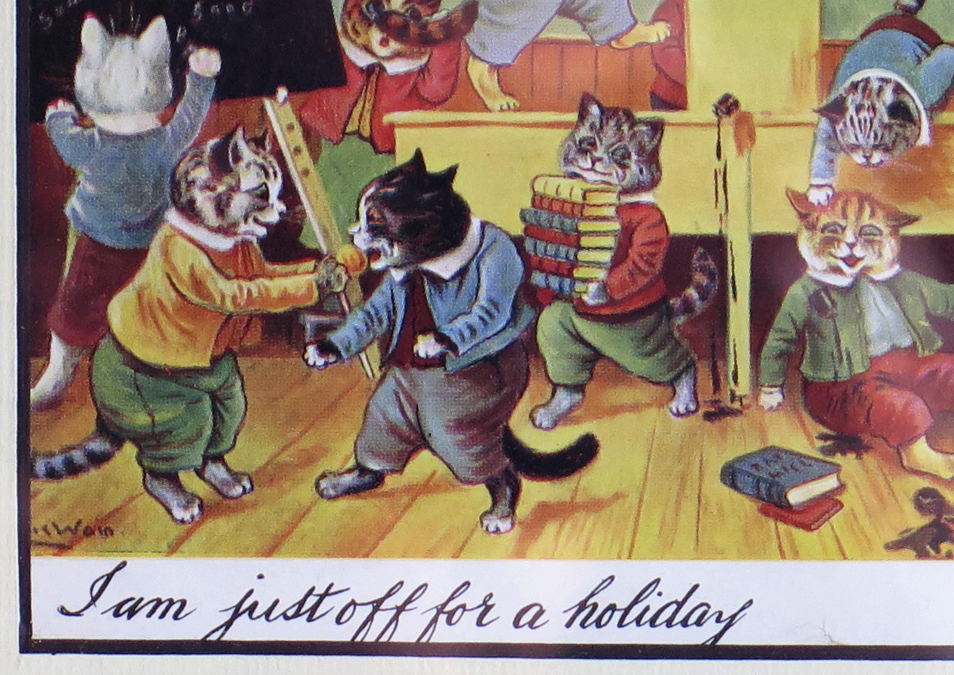 British Louis Wain Framed Cat Postcard 