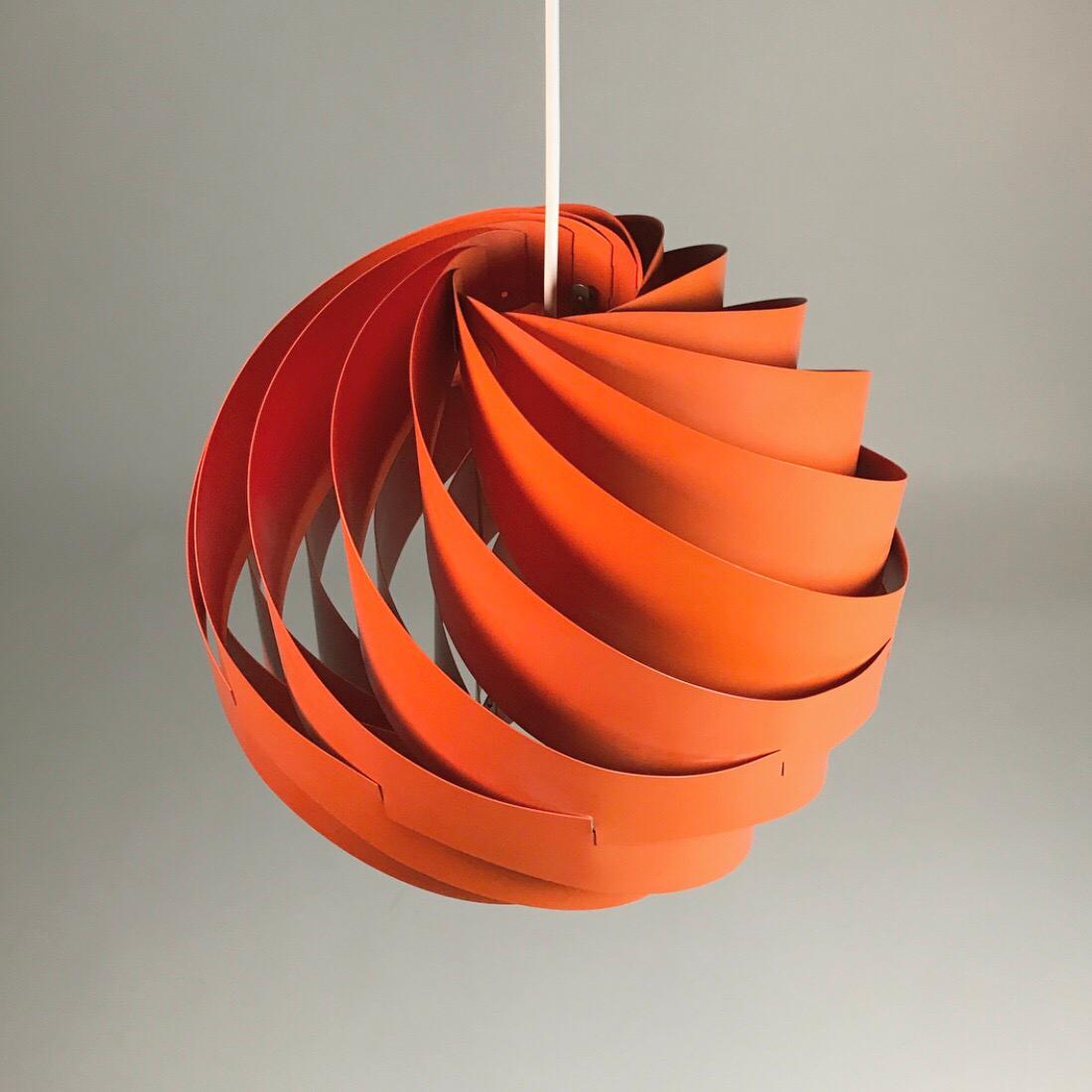 Iconic Danish midcentury ceiling light Turbo designed in 1965 by Louis Weisdorf,
Denmark.

A real collectors choice in rare orange lacquer. Besides the new wiring is everything original. 

Newly relaunched but this piece is the real deal which