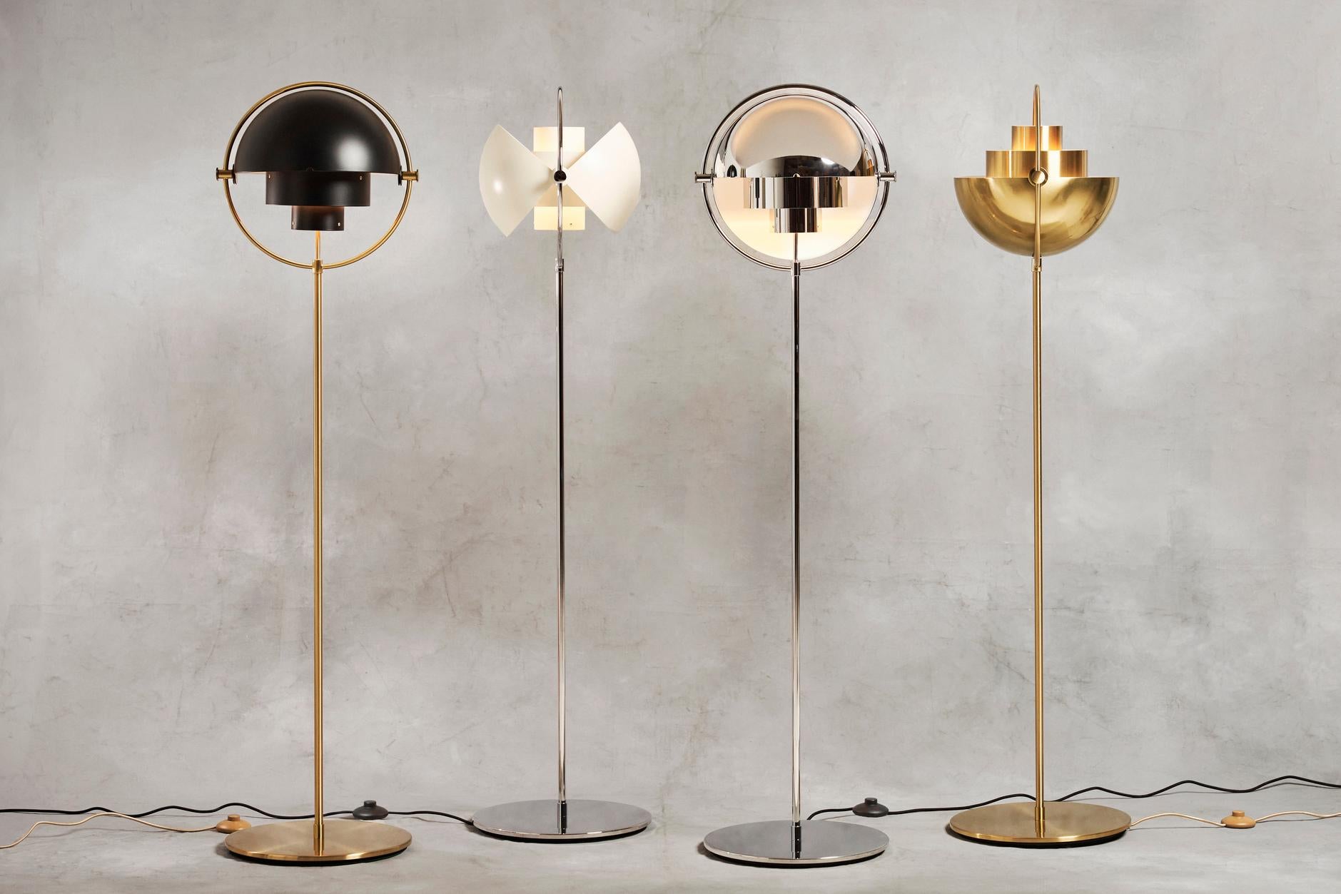 Danish Louis Weisdorf Multi-Lite Floor Lamp Chrome White Semi Matt for GUBI For Sale