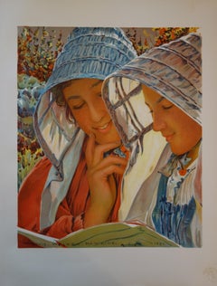 Antique Women Enjoying a Book - Original lithograph (L'Estampe Moderne 1897-1898)