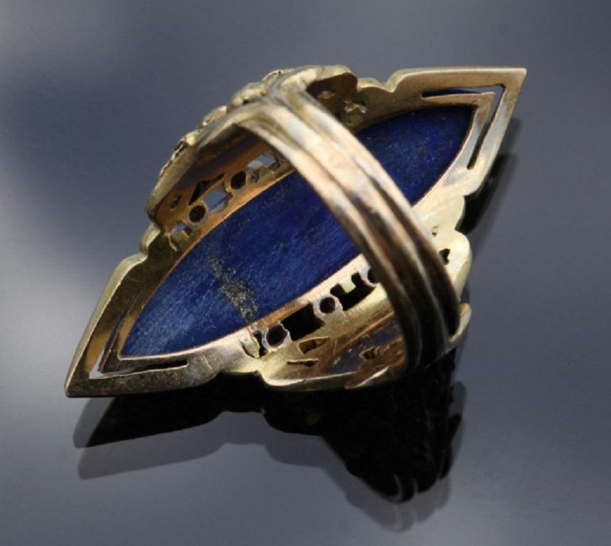 Women's or Men's Louis Wièse Art Nouveau Lapis Lazuli Diamond Gold Cornflower Motif Cocktail Ring For Sale
