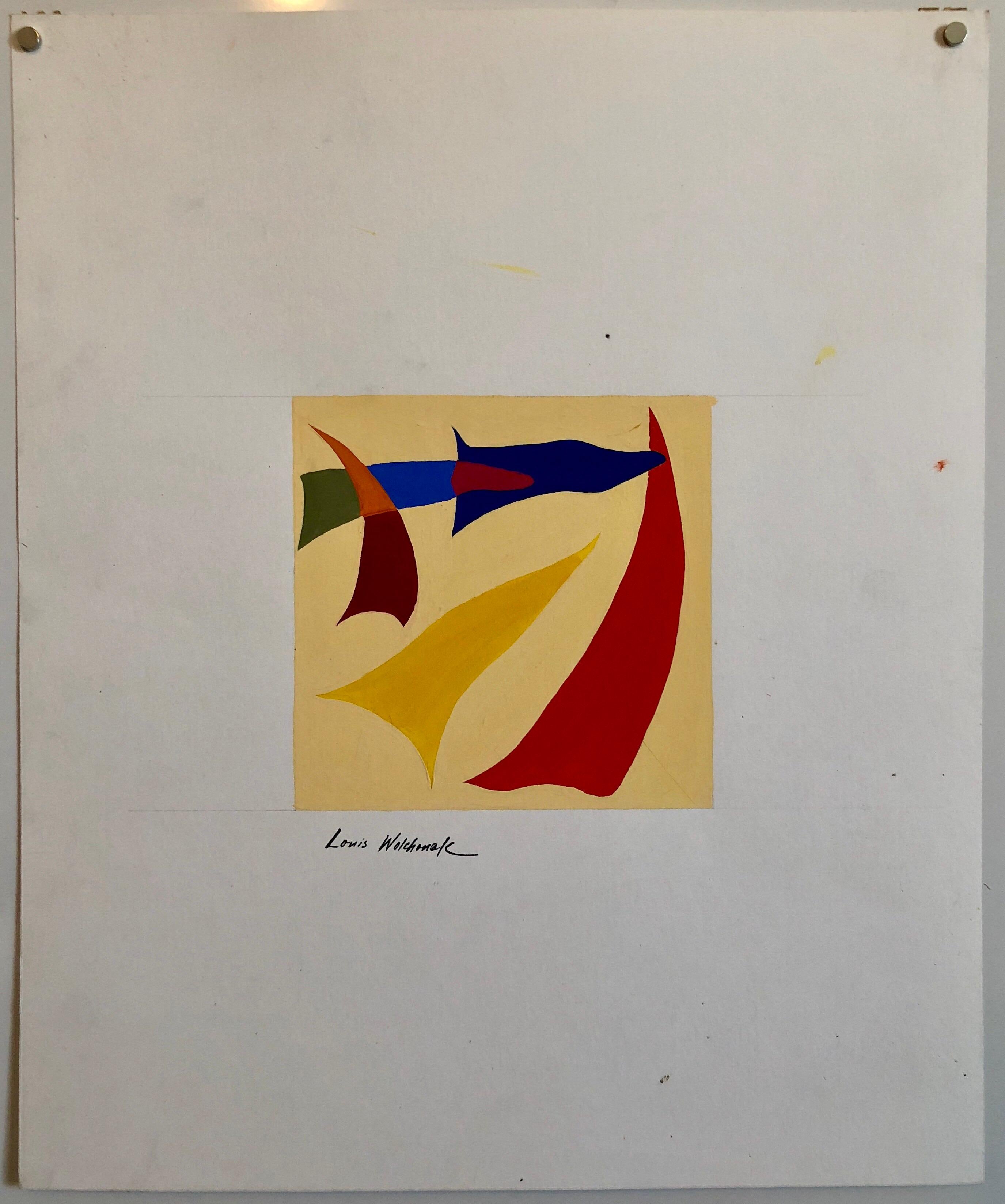 Abstrakt-expressionistisches Farb Gouache-Gemälde, Mid-Century Mod WPA, jüdischer Künstler (Moderne), Painting, von Louis Wolchonok