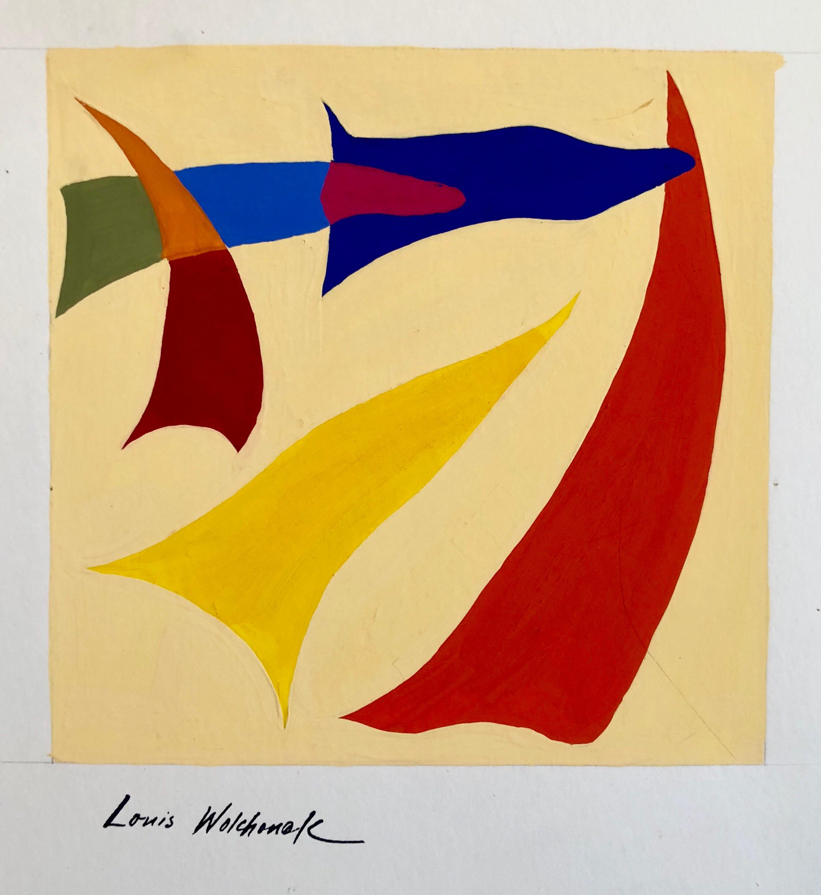 Abstrakt-expressionistisches Farb Gouache-Gemälde, Mid-Century Mod WPA, jüdischer Künstler