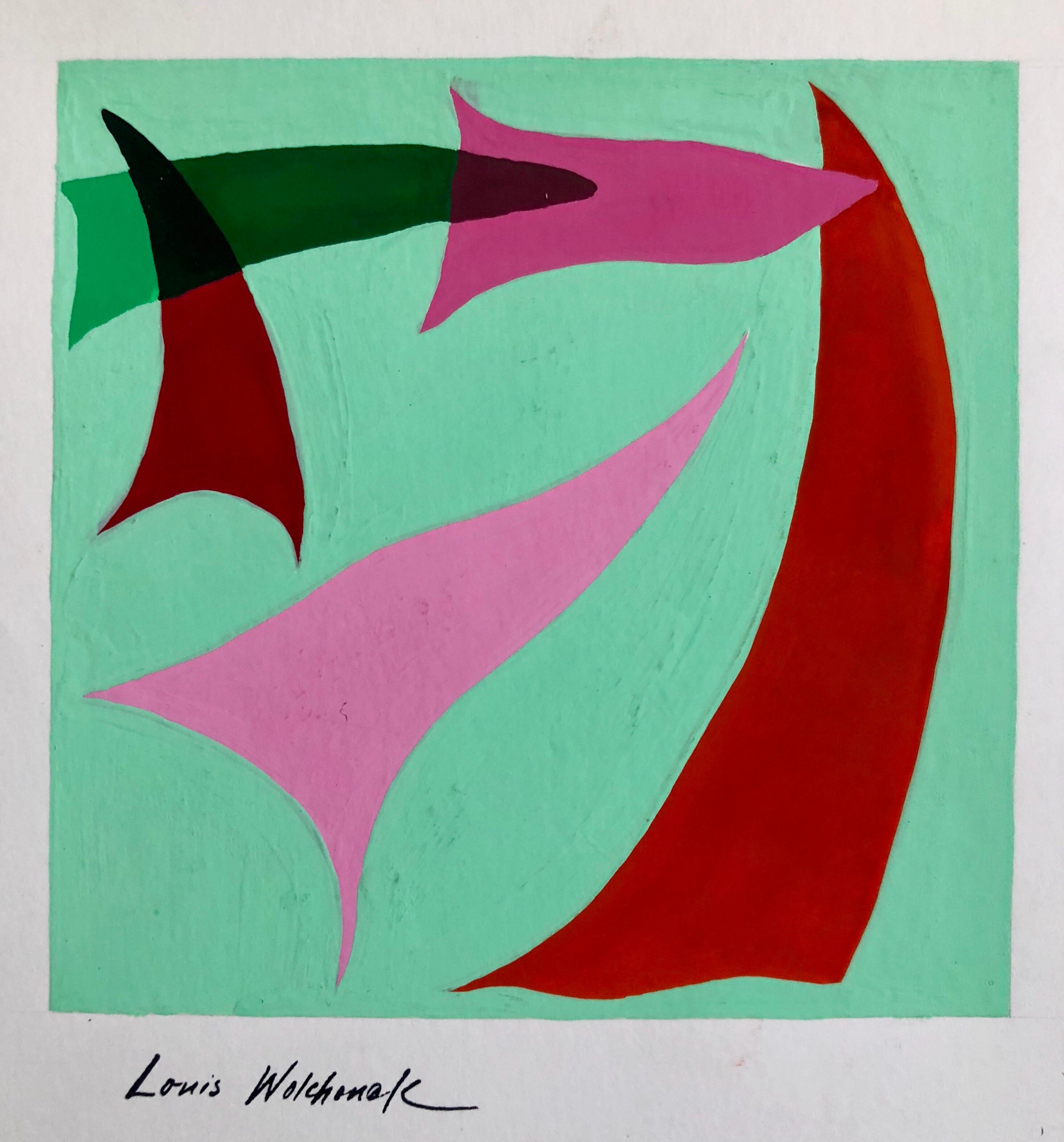 Louis Wolchonok Abstract Painting – Abstrakt-expressionistisches Farb Gouache-Gemälde, Mid-Century Mod WPA, jüdischer Künstler