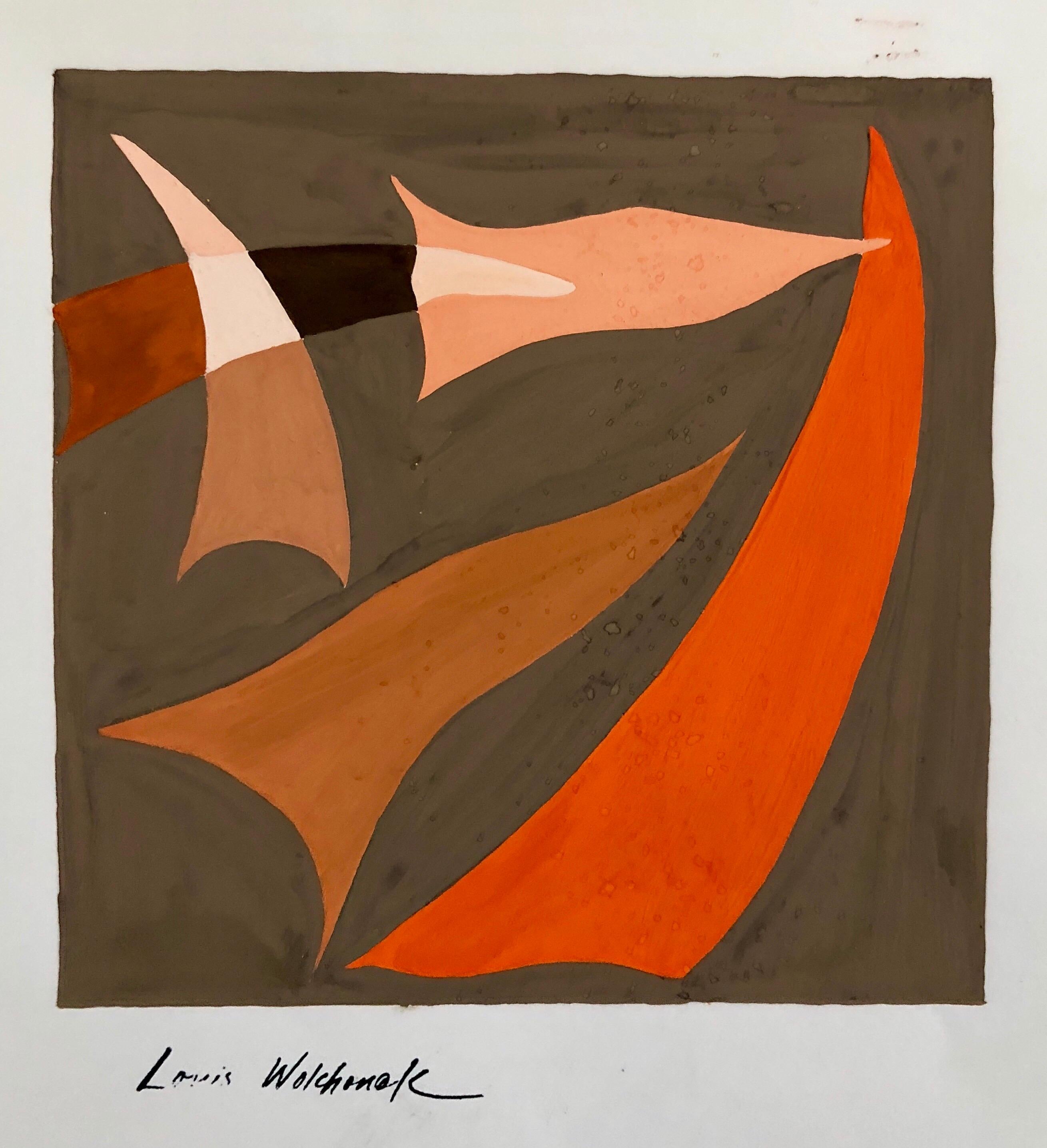 Louis Wolchonok Abstract Painting – Abstrakt-expressionistisches Farb Gouache-Gemälde, Mid-Century Mod WPA, jüdischer Künstler