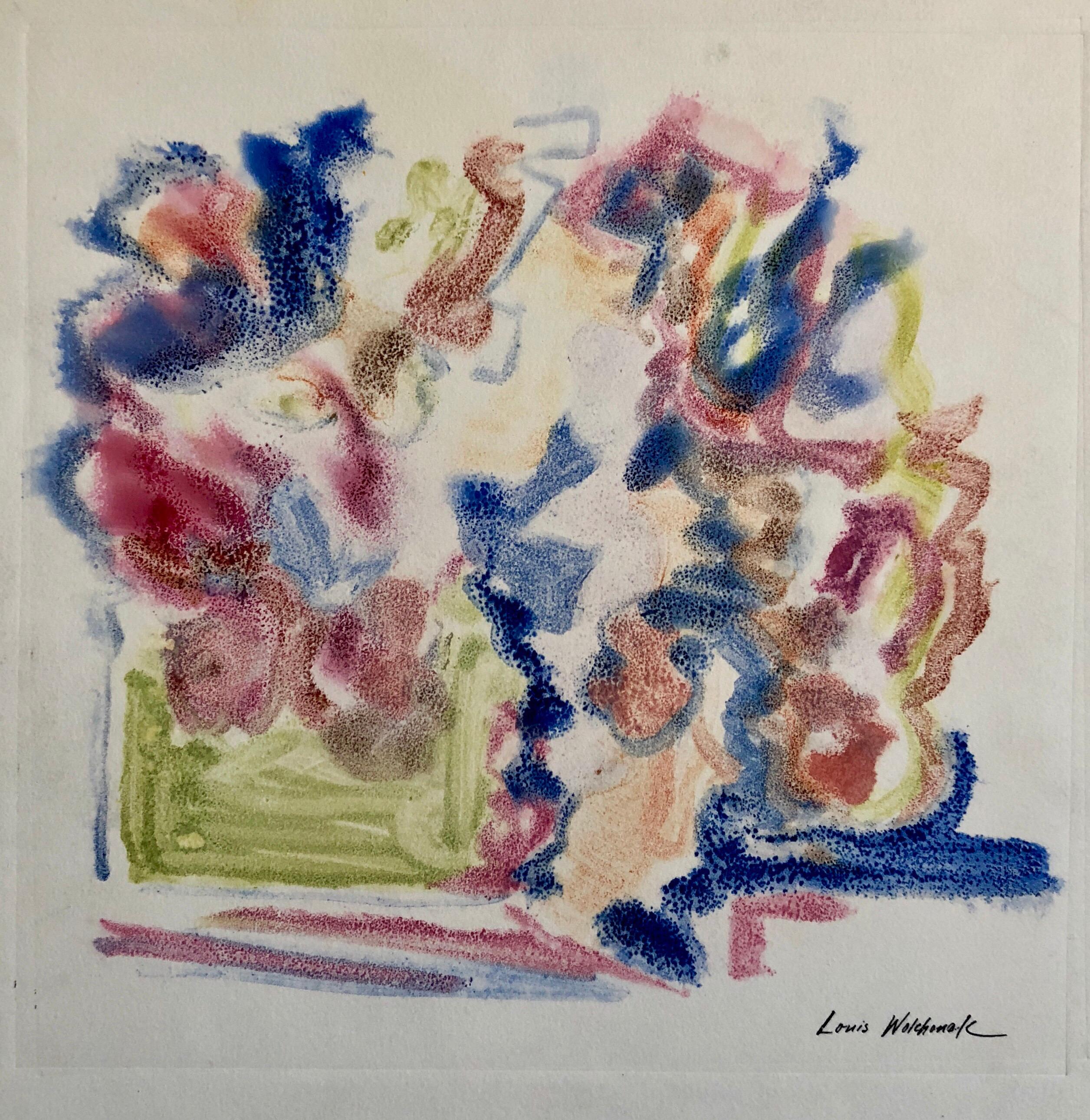 Louis Wolchonok Abstract Painting - Abstract Expressionist Oil Painting Modern Pastel Monoprint WPA Jewish Artist