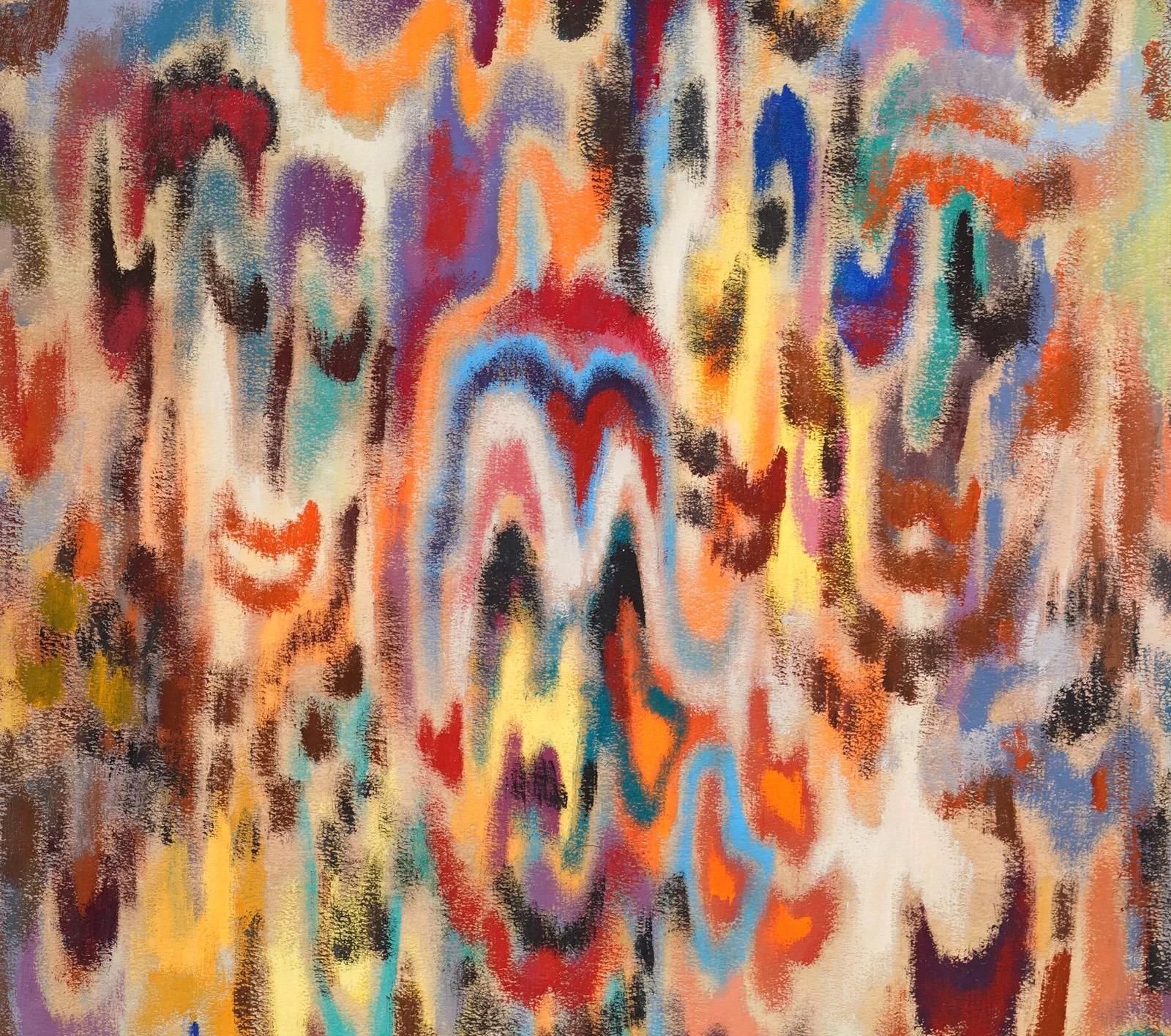 Antiguo cuadro al óleo abstracto enmarcado de la Escuela Americana Moderna de mediados de siglo - Abstract Painting Marrón de Louis Wolchonok