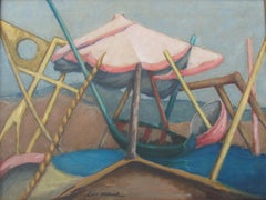 Escena de playa óleo sobre lienzo de Louis Wolchonok