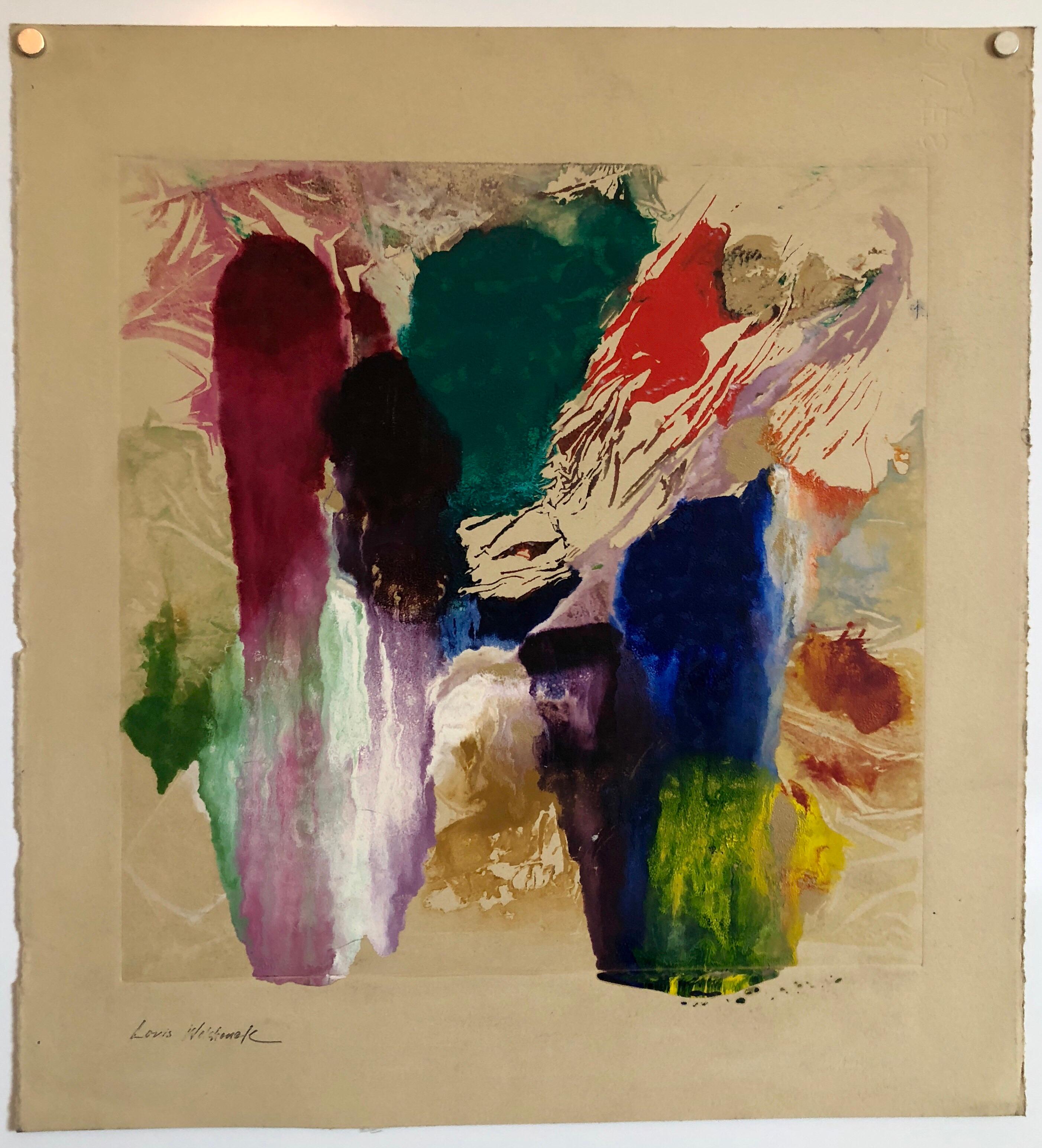 Pittura ad olio del primo espressionismo astratto  Monoprint WPA Artista ebreo in vendita 2