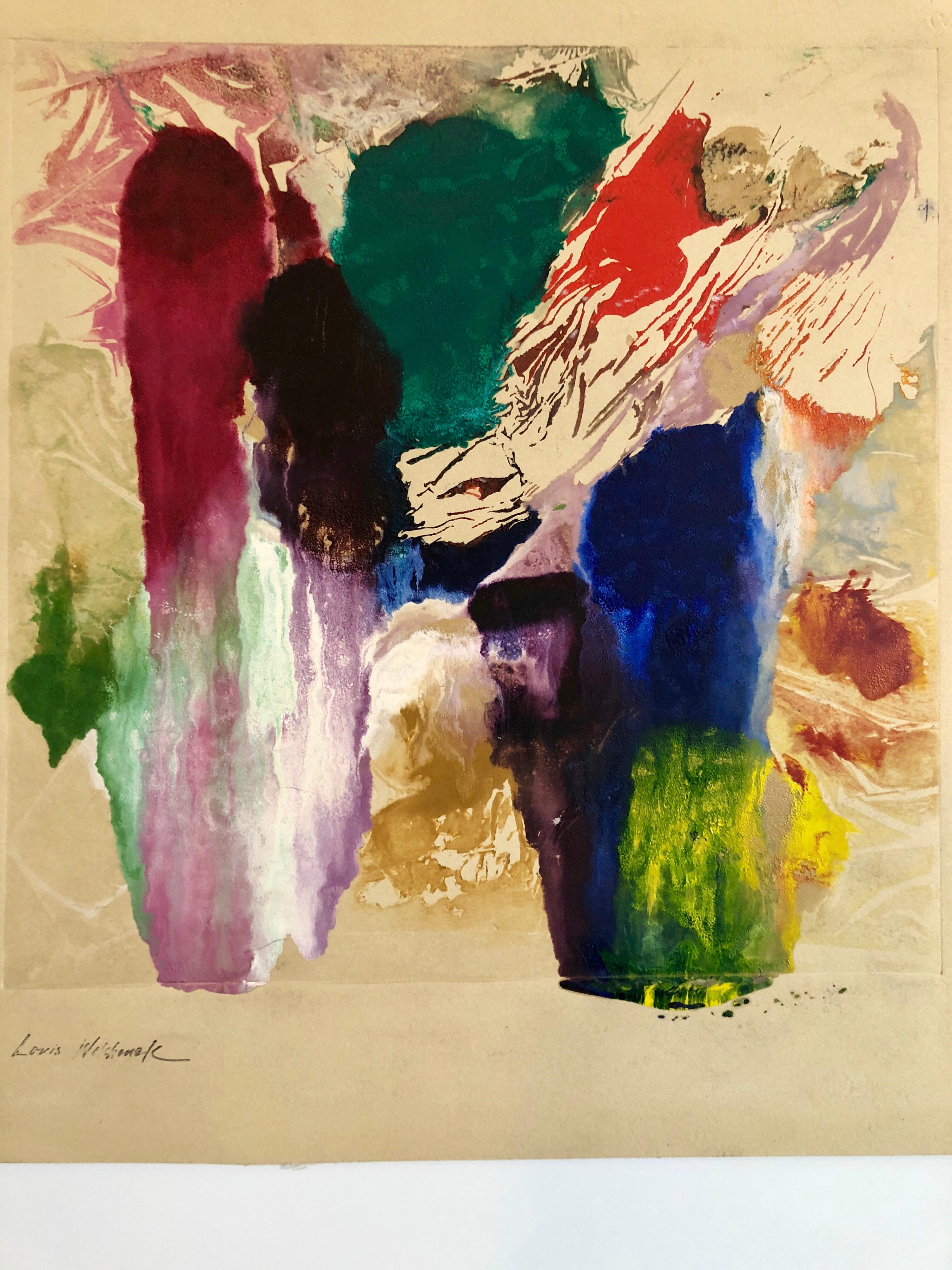 Louis Wolchonok Abstract Painting – Frühes abstrakt-expressionistisches Ölgemälde  Monoprint WPA Jüdischer Künstler