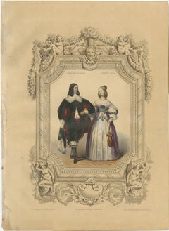 Louis XIII & Anne of Austria French Court Costume Lithograph, 1847
