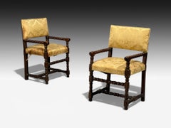 Chaises d'appoint Louis XIII, torsade d'orge, tissu, cerisier, France, C.C.