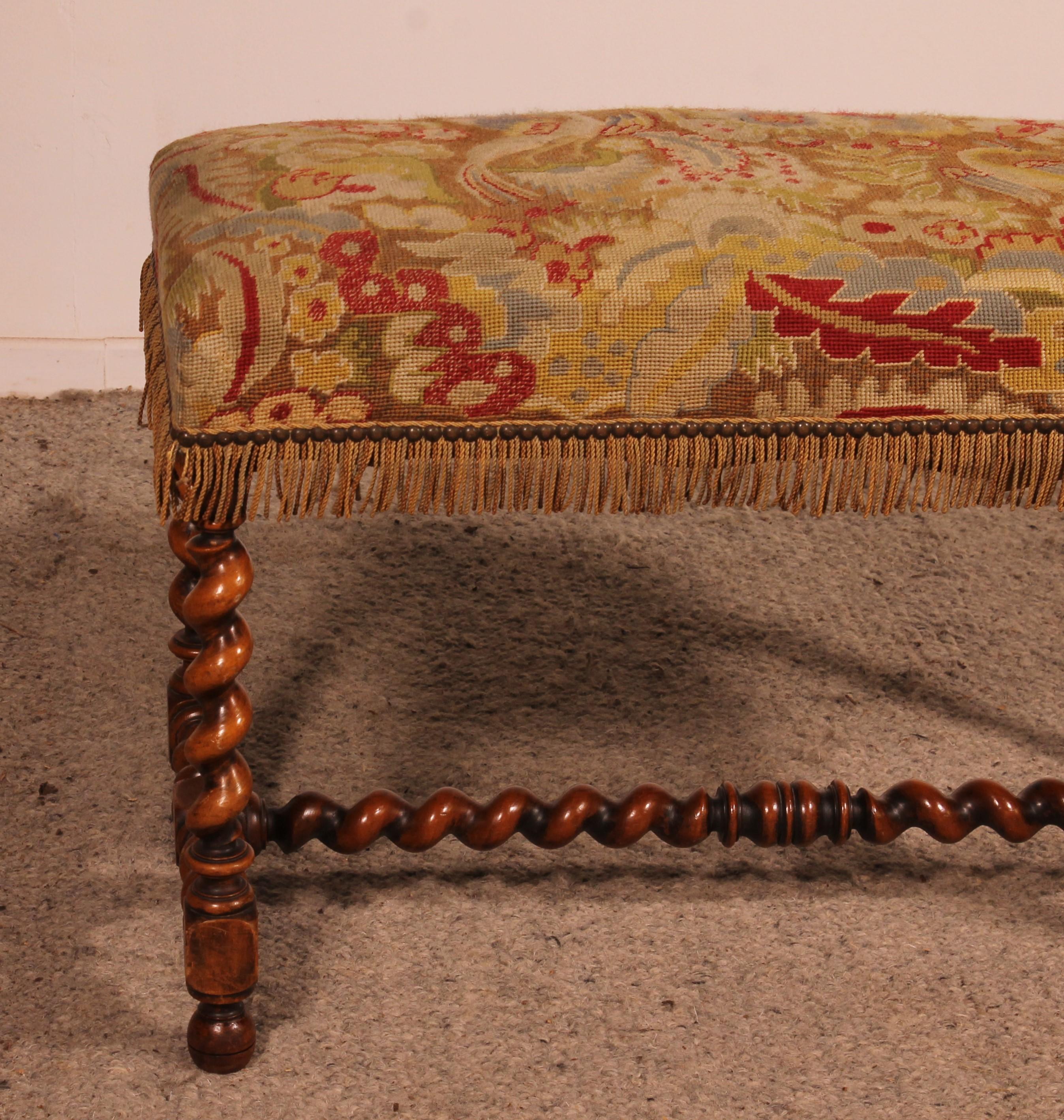 French Louis XIII Bench In Walnut With Its Tapestry For Sale