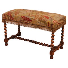 Louis XIII Bench In Walnut With Its Tapestry