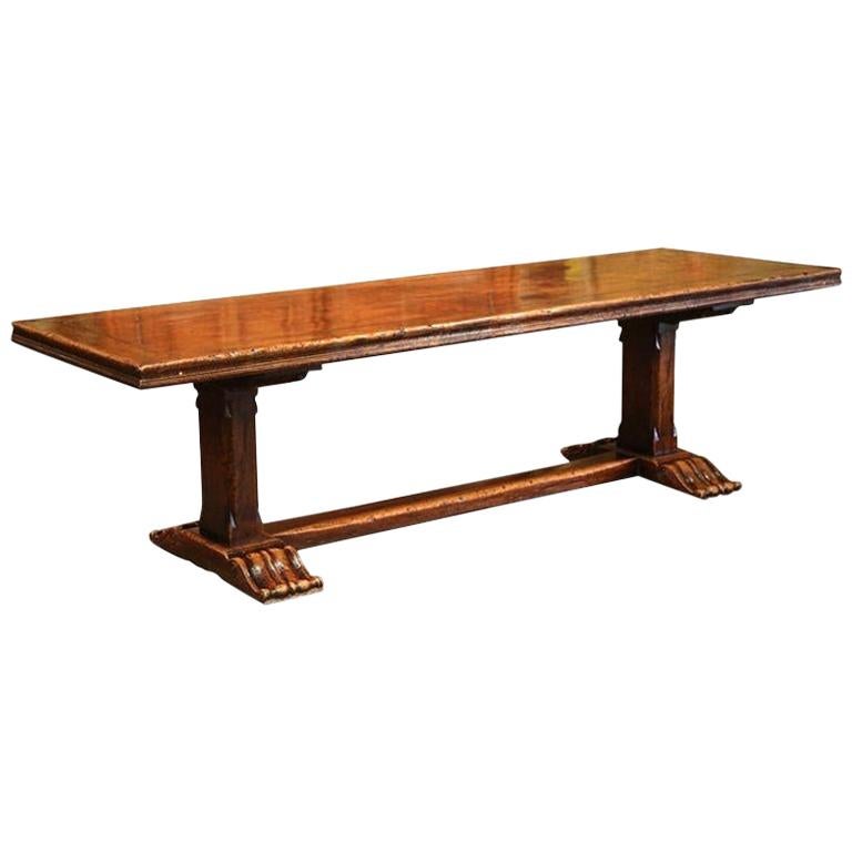 Louis XIII French Carved Chestnut and Oak Trestle Dining Table from the Pyrenees