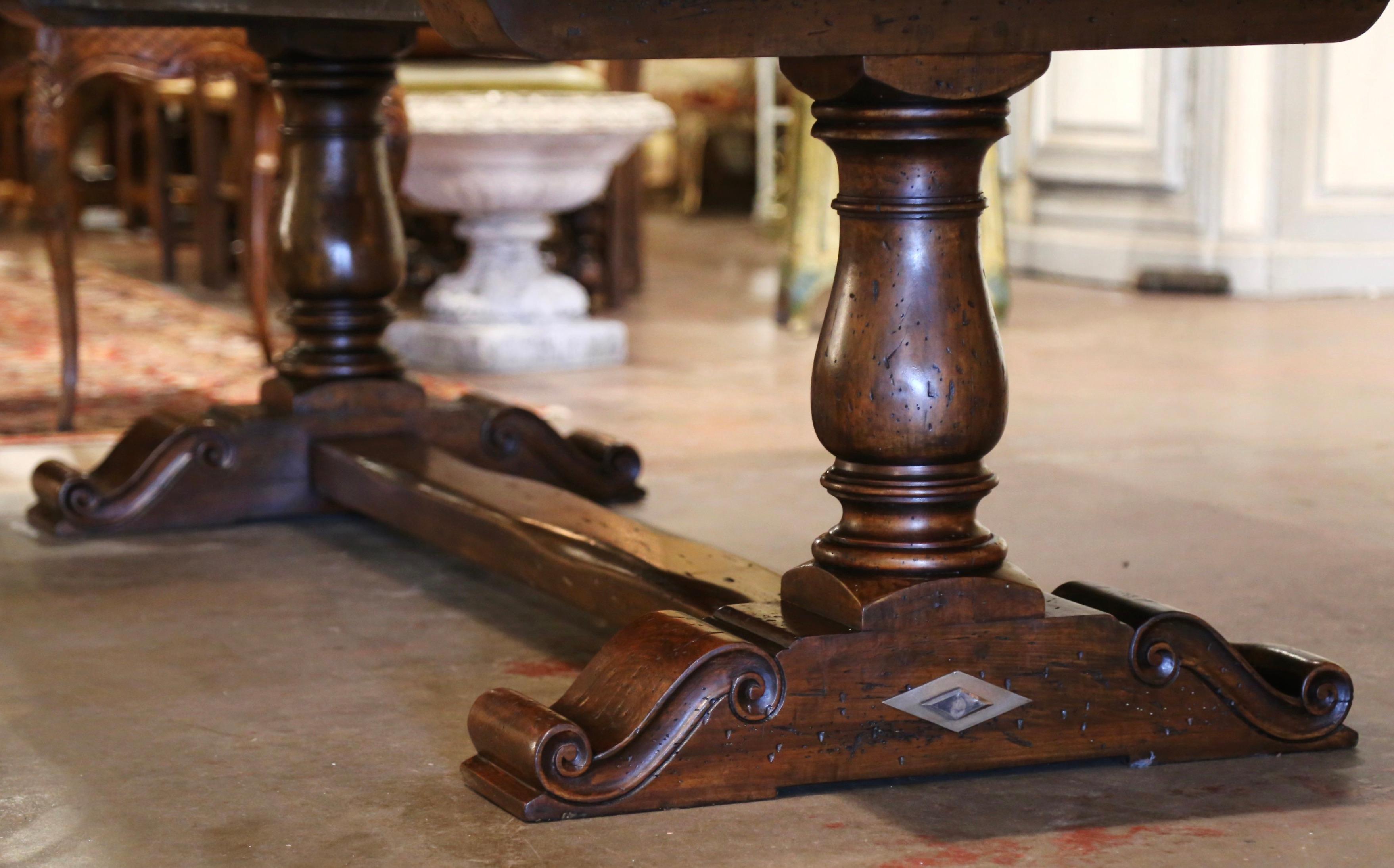  Louis XIII French Carved Walnut Trestle Farm Table with Fleurs-de-Lys Motifs 1