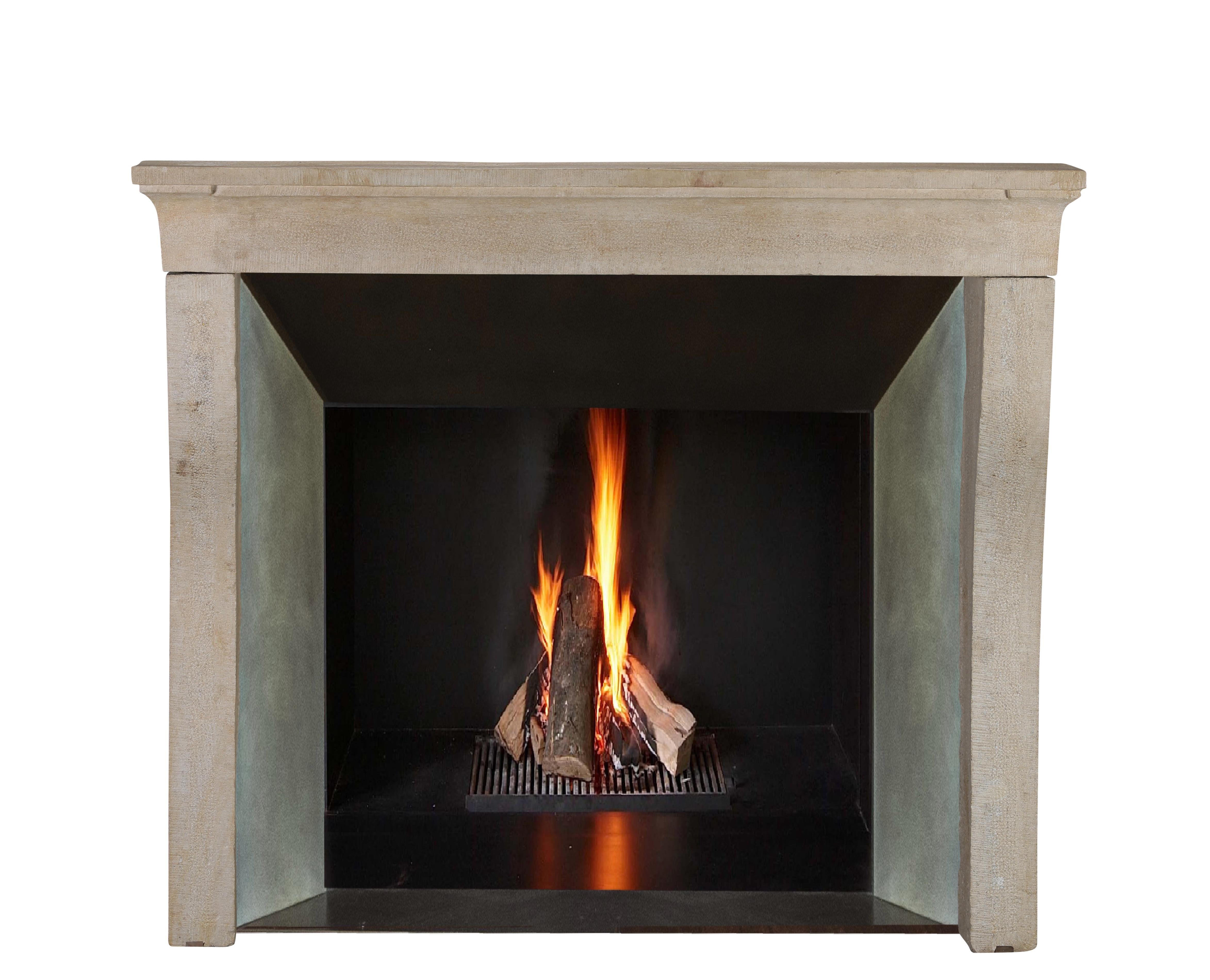 Louis XIII French Rustic Style Fireplace Surround In Timeless Beige Sandstone For Sale 4