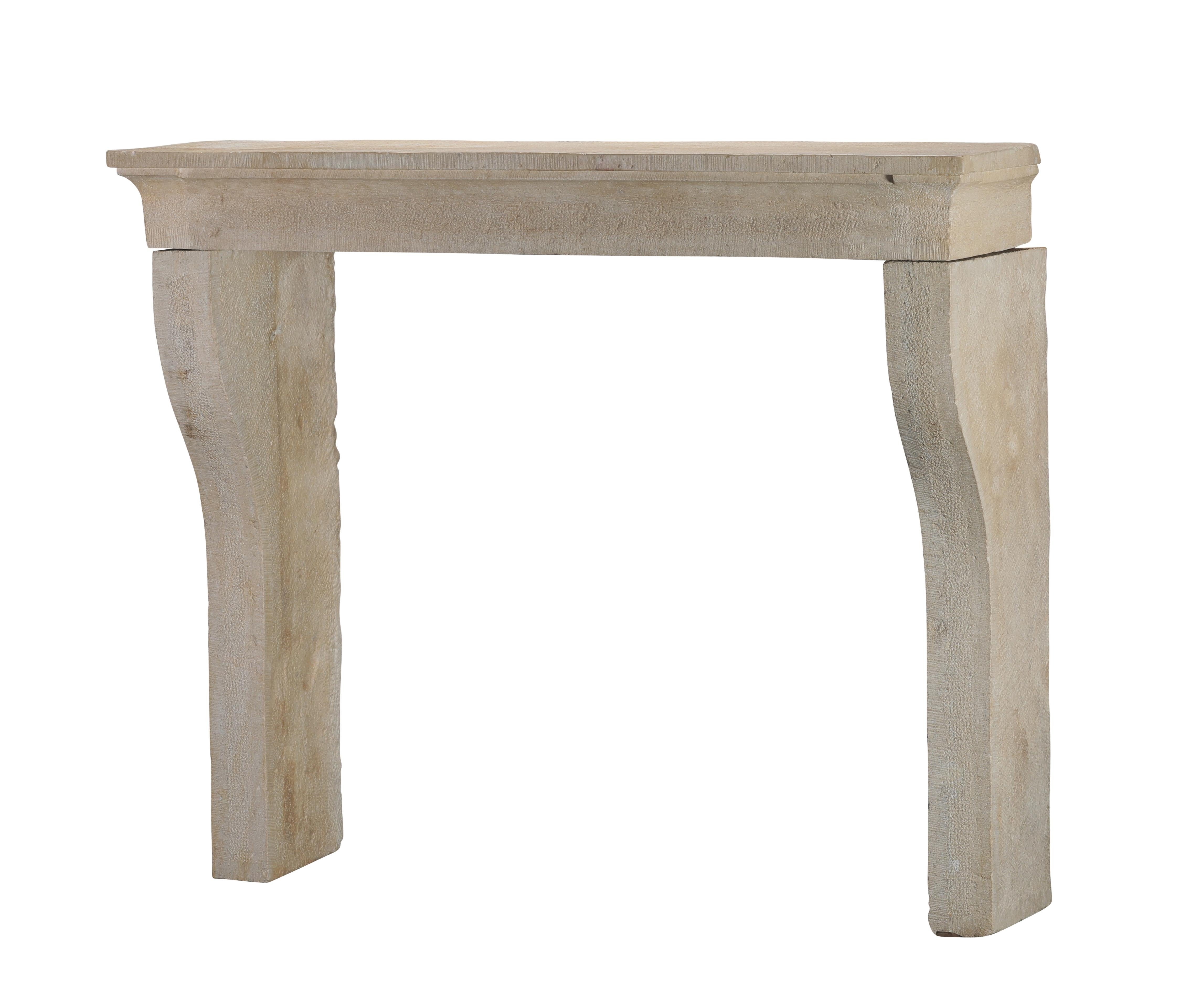 Louis XIII French Rustic Style Fireplace Surround In Timeless Beige Sandstone For Sale 6
