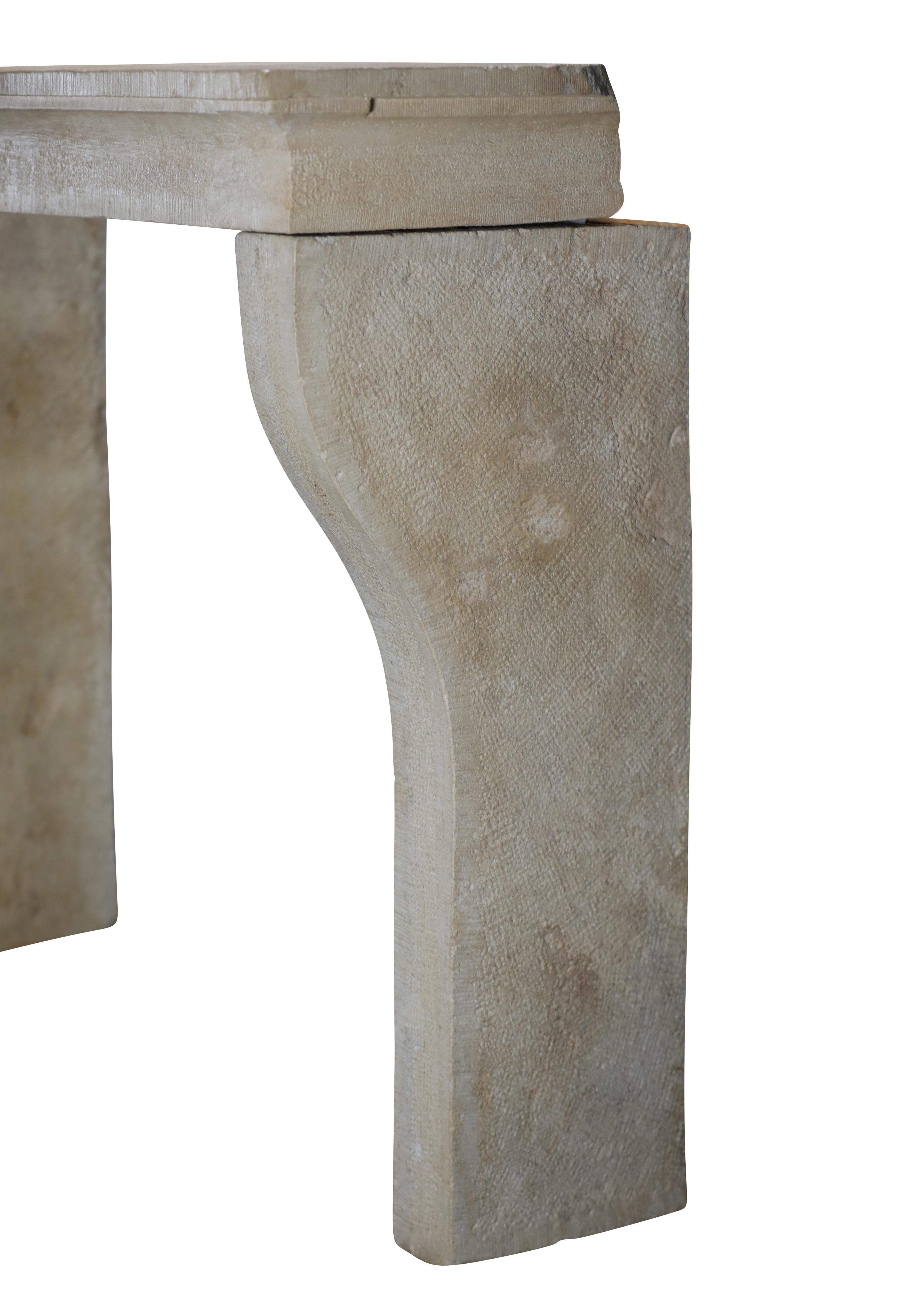Louis XIII French Rustic Style Fireplace Surround In Timeless Beige Sandstone For Sale 10