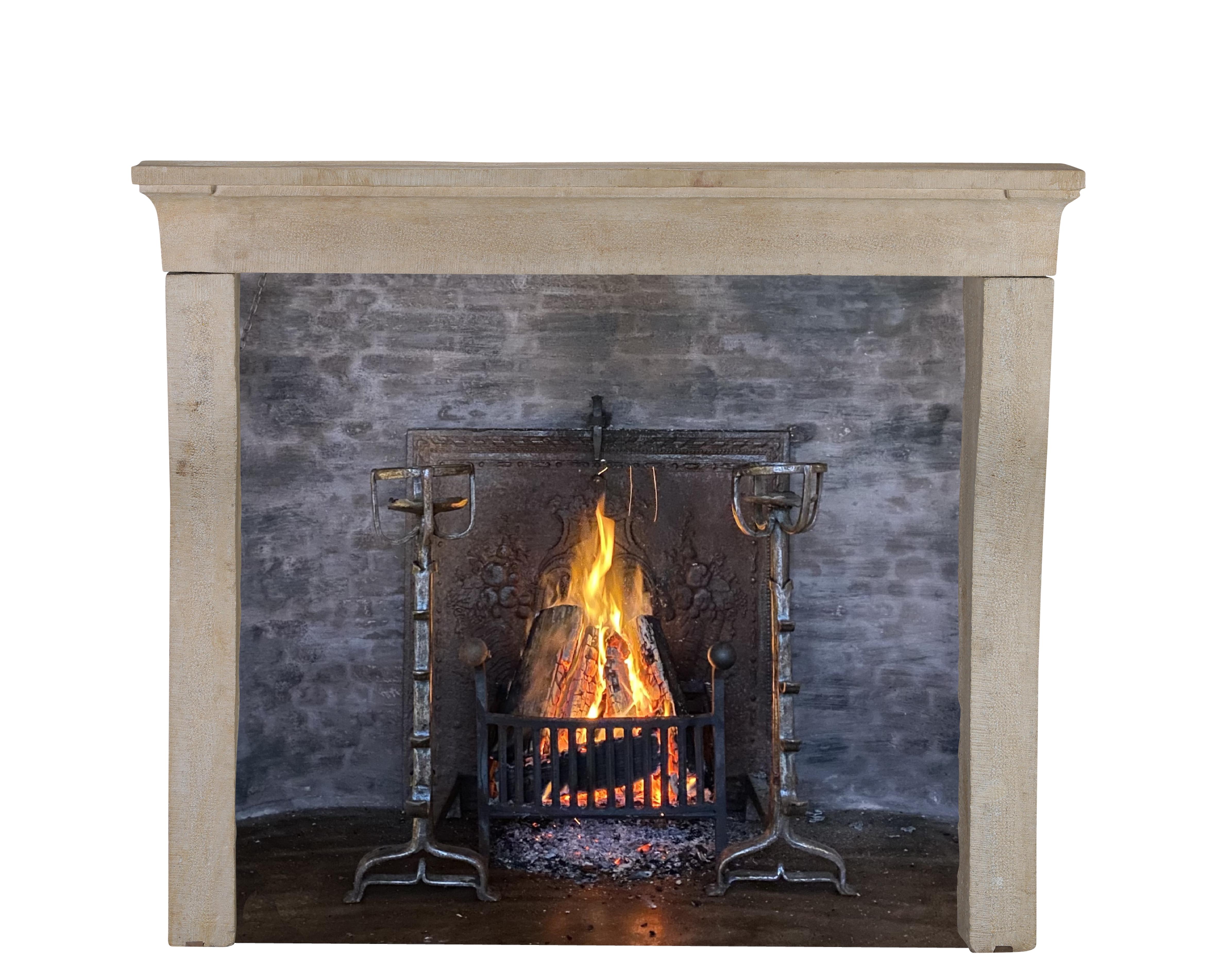 Louis XIII French Rustic Style Fireplace Surround In Timeless Beige Sandstone For Sale 14