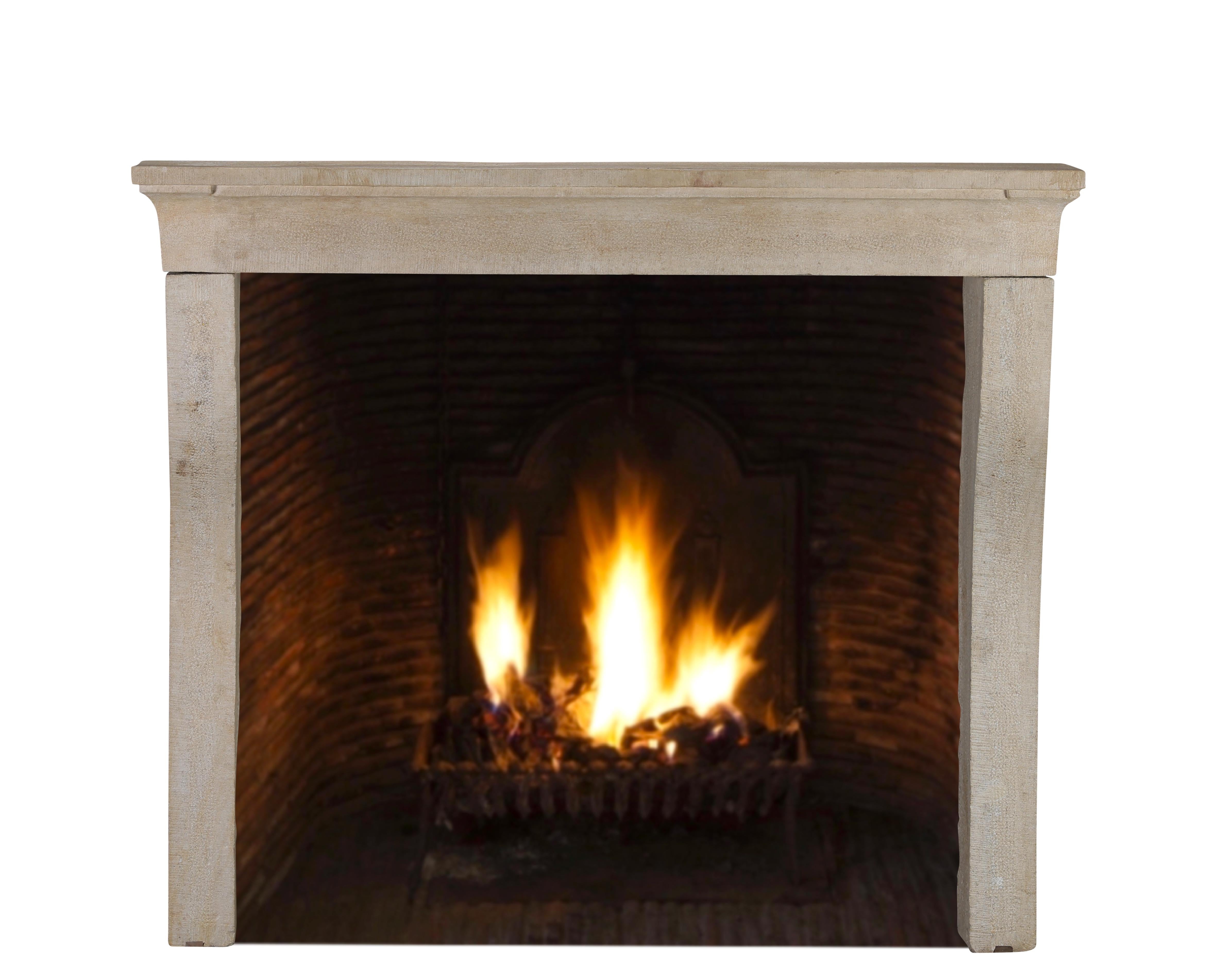 Louis XIII French Rustic Style Fireplace Surround In Timeless Beige Sandstone For Sale 2