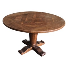 Louis XIII French Style Oak Round Pedestal Table