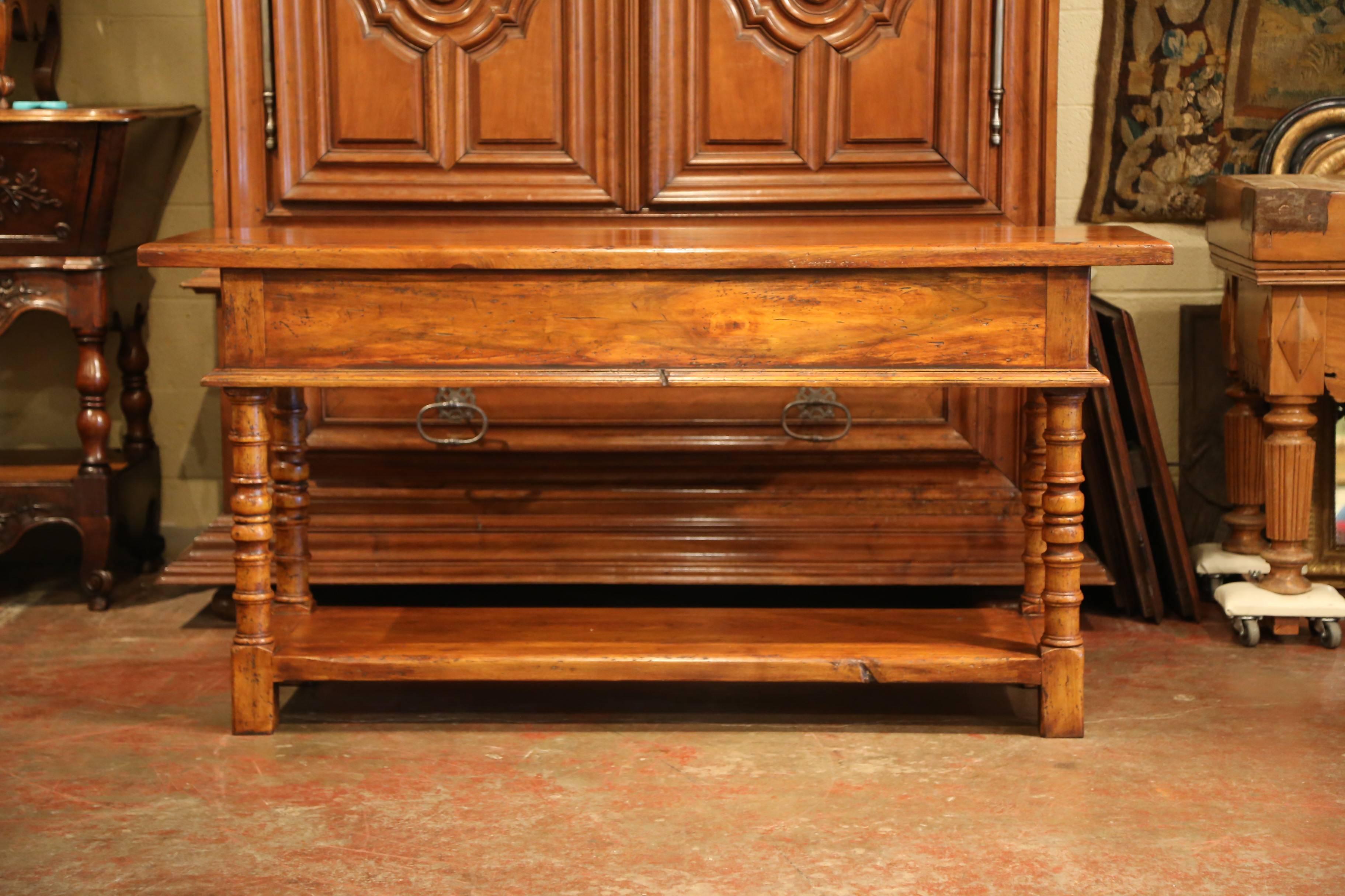 French Louis XIII Carved Walnut Console Sofa Table with Drawers 4